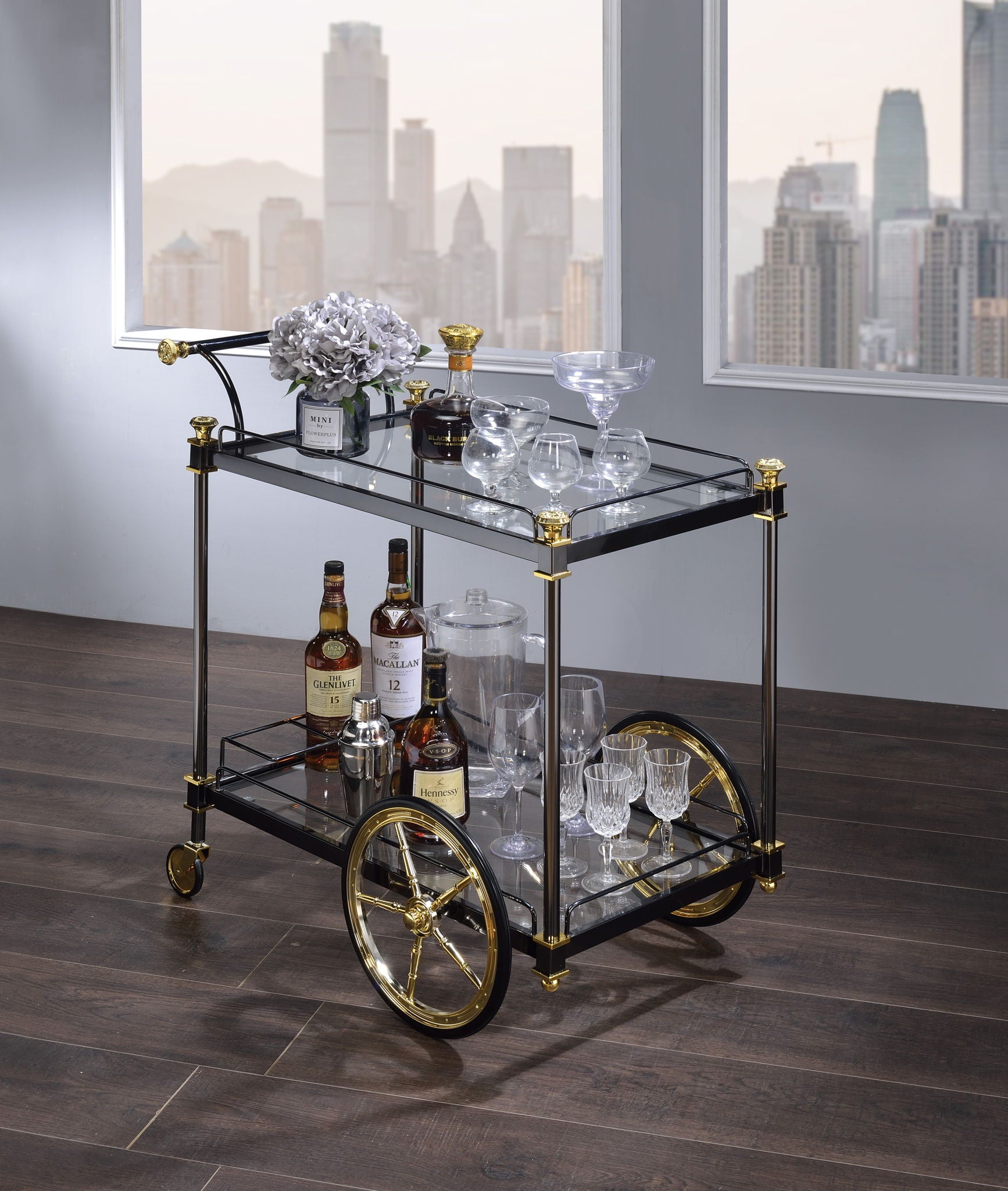 Cyrus - Clear Glass Serving Cart - Black / Gold - Best Buy Furniture