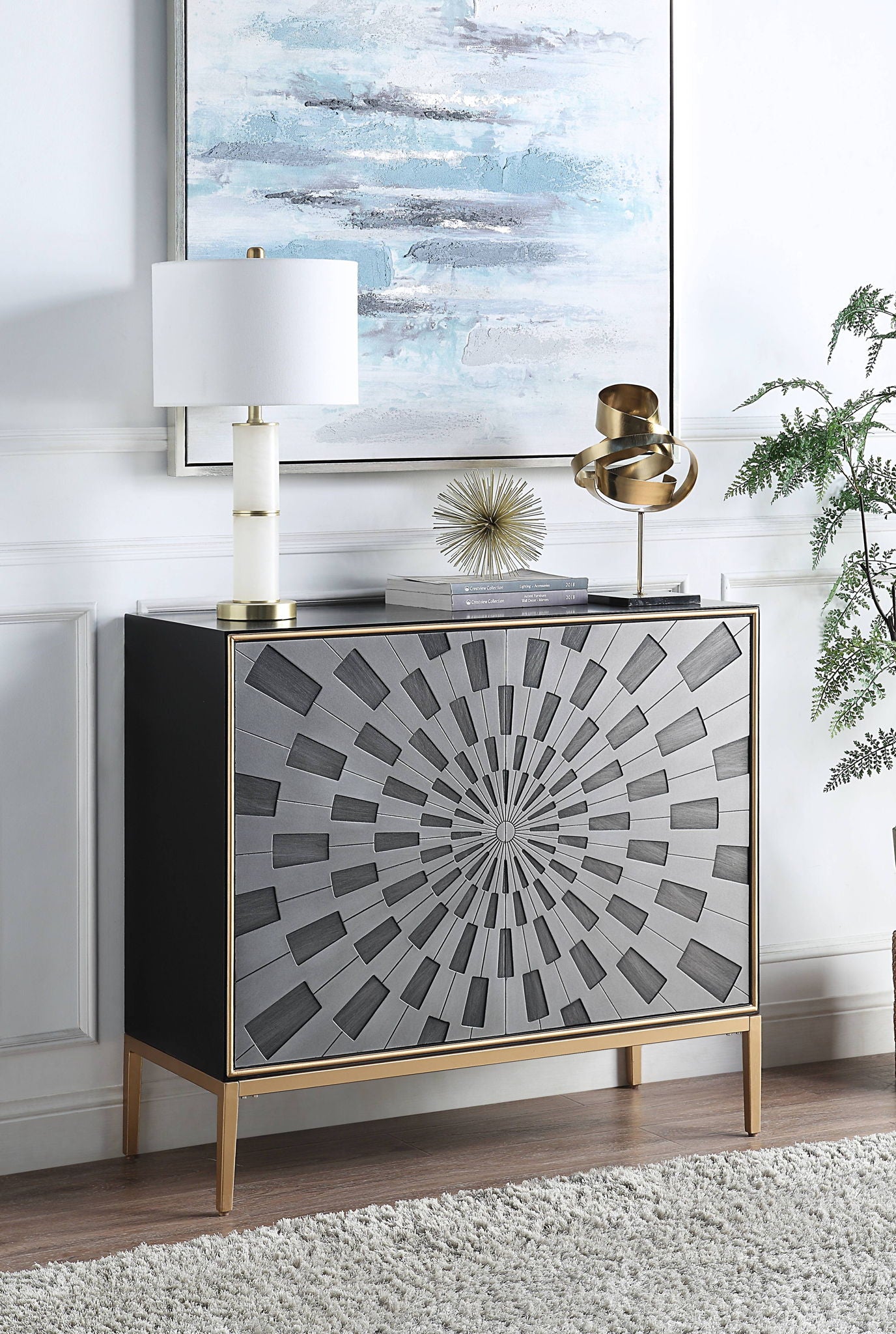 Quilla - Brass Console Cabinet - Black / Gery - Best Buy Furniture