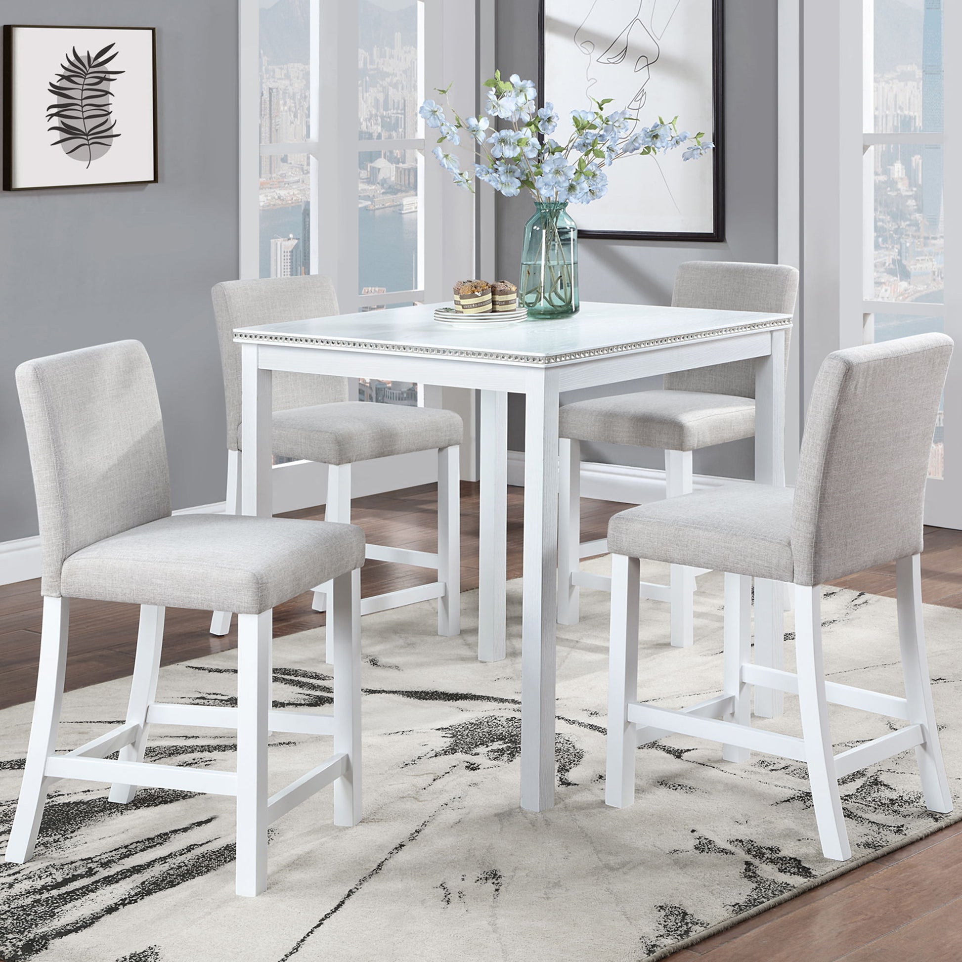 5 Piece Counter Height Table Set, Square Table And 4 Upholstered Chairs - Best Buy Furniture