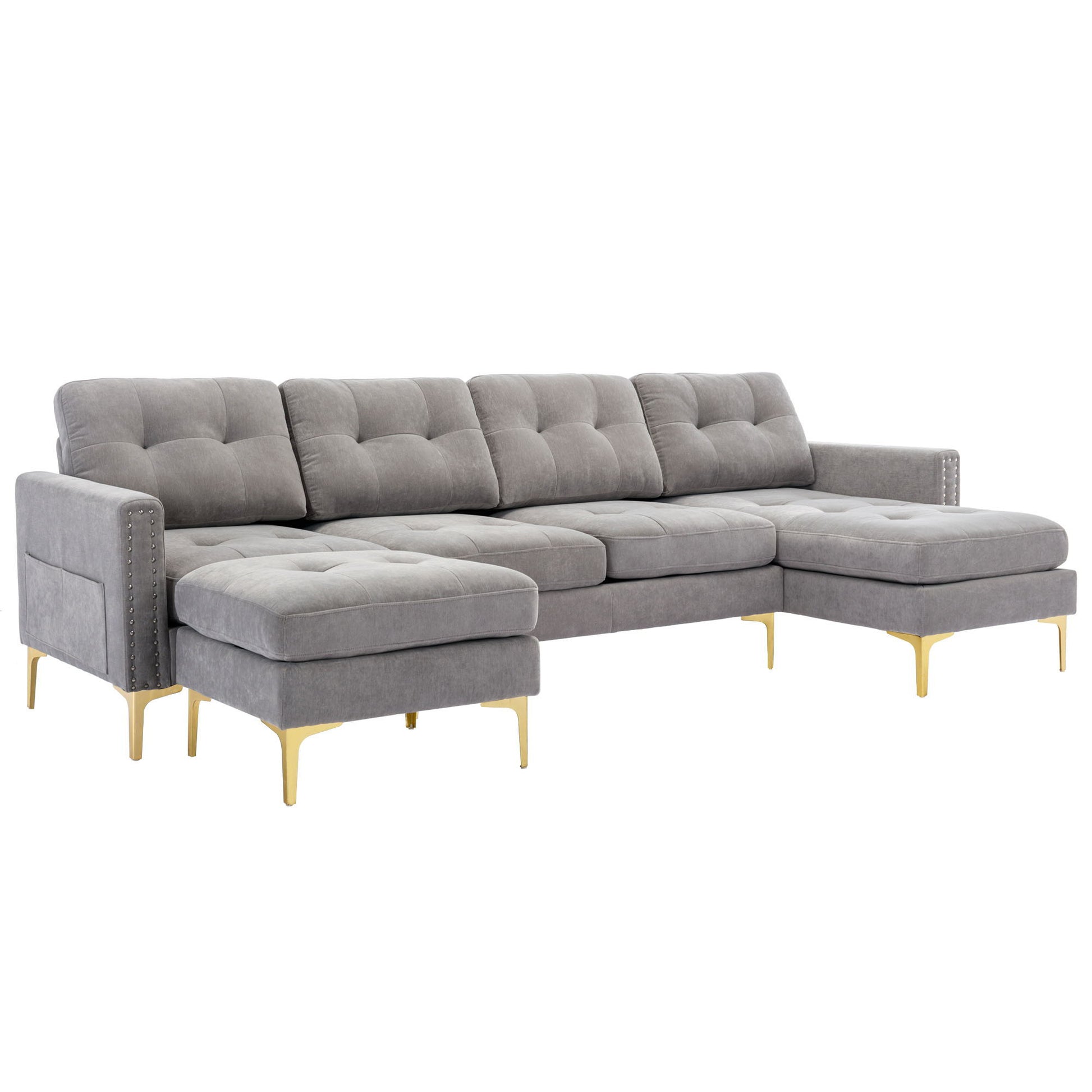 Modern L - Shape Convertible Sectional Sofa With Movable Ottoman - Best Buy Furniture