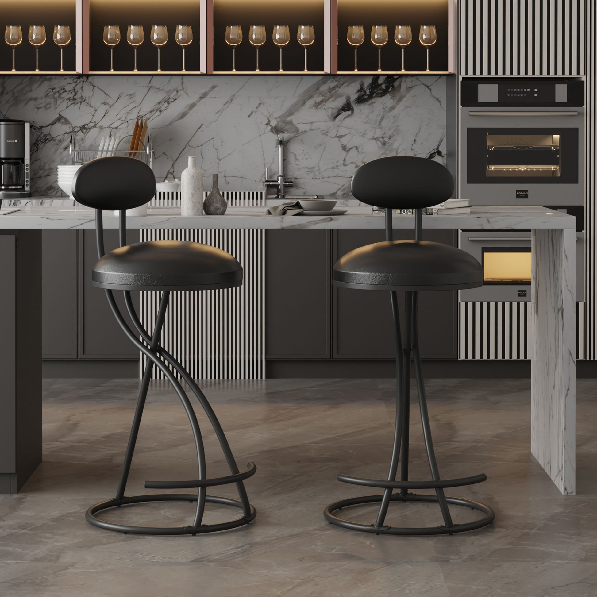 Bar Stools Upholstered Counter Height Barstools For Kitchen Island Modern PU Leather Dining Chairs With Footrest (Set of 2) - Best Buy Furniture