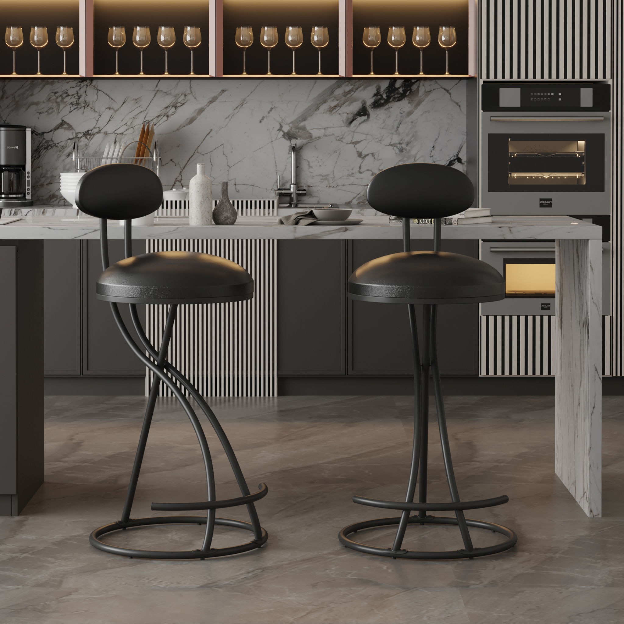 Bar Stools Upholstered Counter Height Barstools For Kitchen Island Modern PU Leather Dining Chairs With Footrest (Set of 2) - Best Buy Furniture