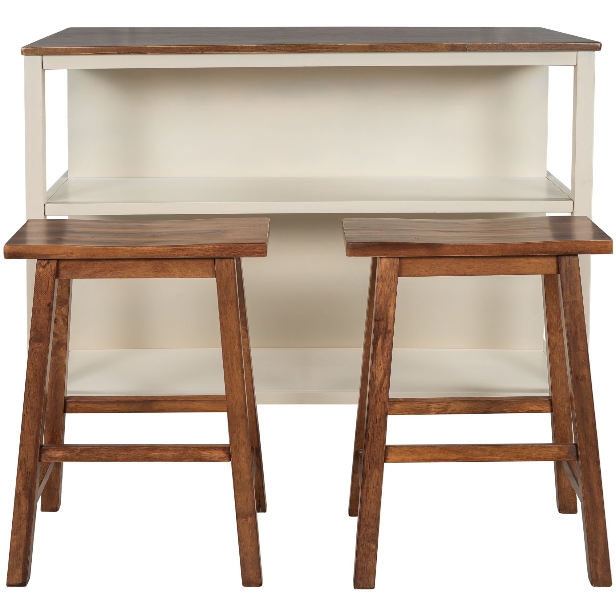 Rustic 3 Piece Stationary Kitchen Island Set With 2 Seatings, With 2 Open Shelves - Best Buy Furniture