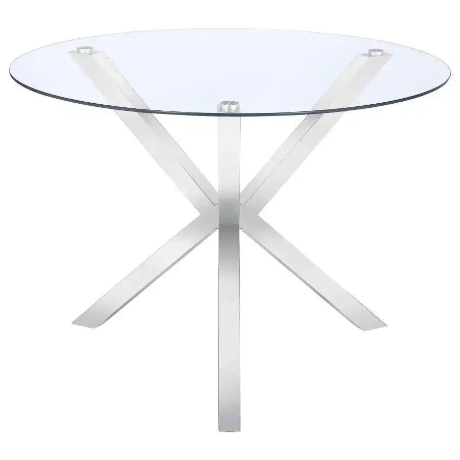 Vance - Round Glass Top Asterisk Dining Table - Chrome - Best Buy Furniture