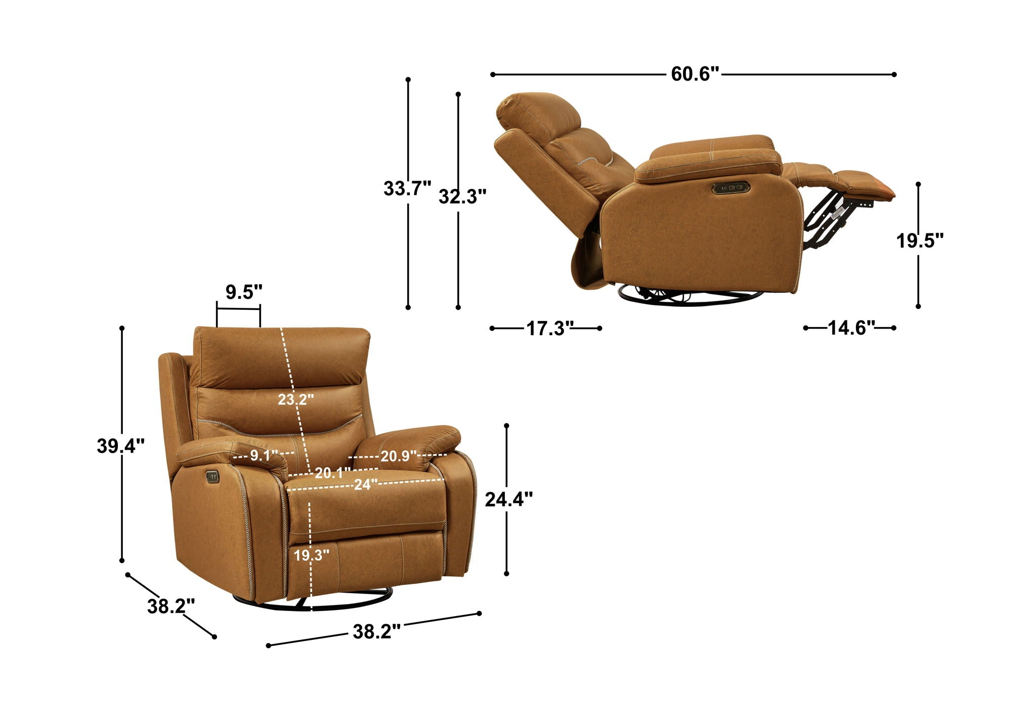 Dual Okin Motor Rocking And 240° Swivel Single Sofa Seat Recliner Chair Infinite Position, Head Rest With Power Function - Best Buy Furniture