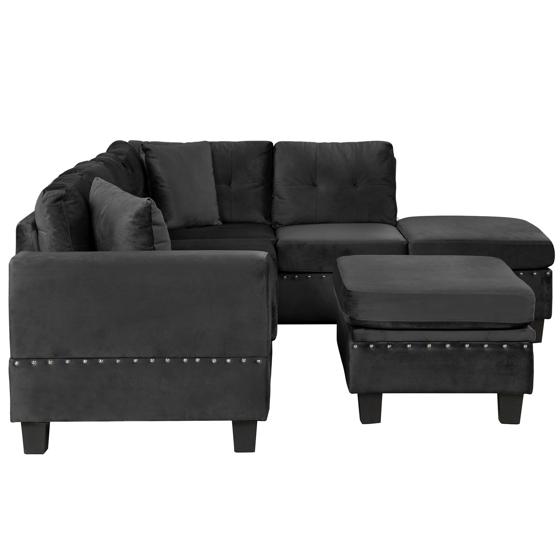 Modern Sectional Sofa With Storage Ottoman, L - Shape Couch With 2 Pillows And Cup Holders - Best Buy Furniture