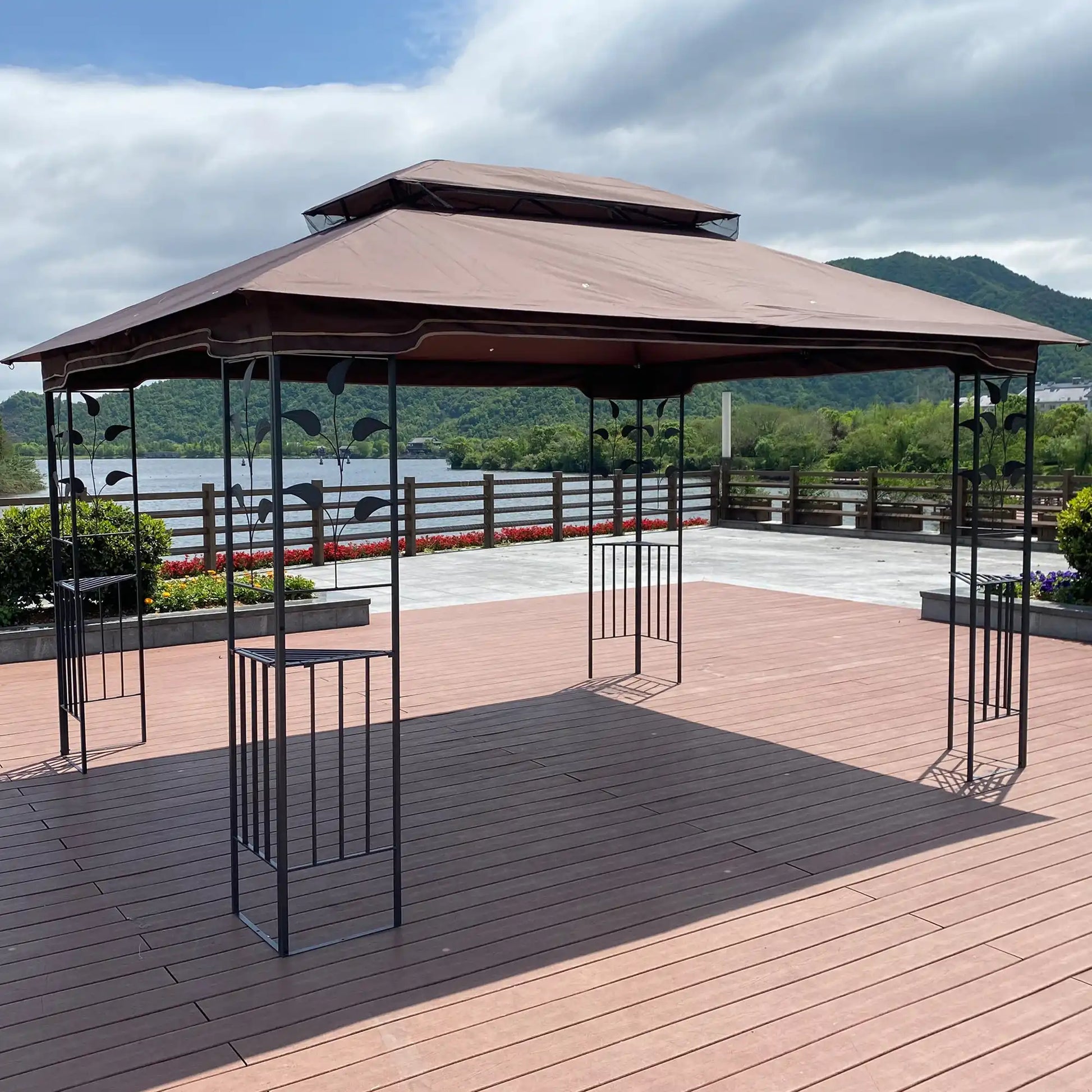 13x10 Outdoor Patio Gazebo Tent, Brown Canopy with Mesh Screens - Best Buy Furniture