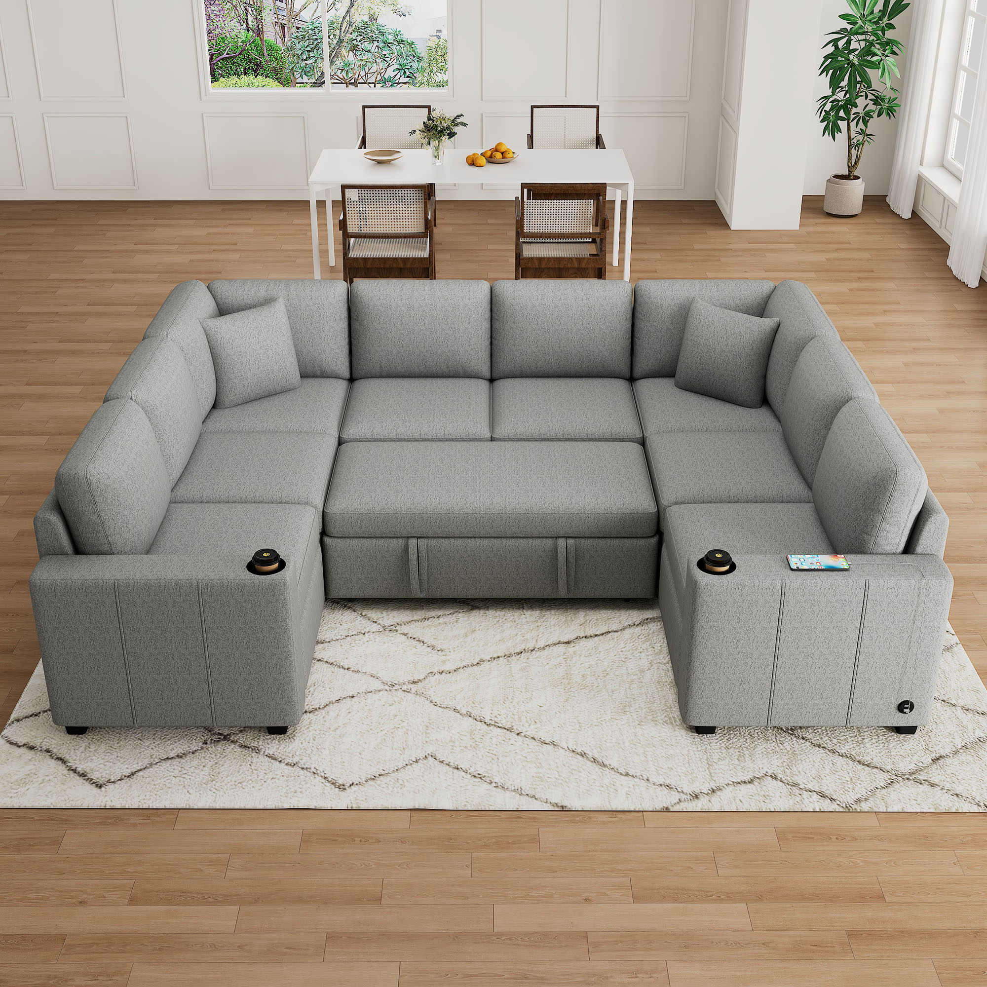 Convertible U-Shaped Sectional Sofa With Pull-Out Bed - Best Buy Furniture