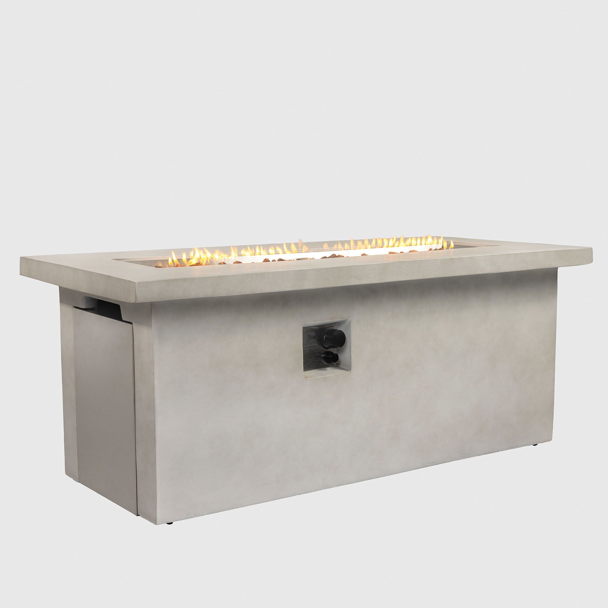 Concrete 60" Rectangular Propane Gas Fire Pit Table With 60000 Btu For Outdoor Spaces - Light Gray - Best Buy Furniture