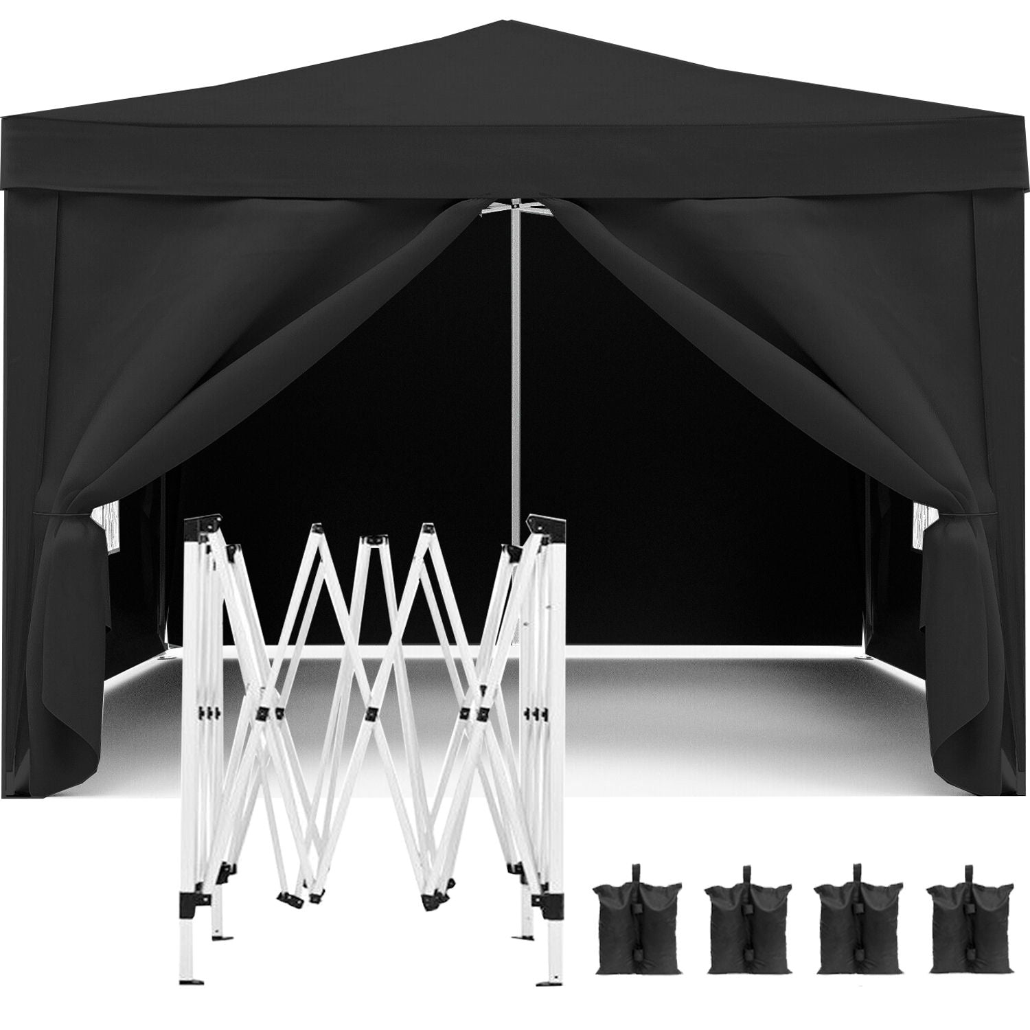 10'X10' Folding Canopy With 4 Removable Sidewalls Outdoor Event Shelter UPF 50+ Gazebo Portable Tents For Parties Beach Camping Wedding Ez Pop Up Canopy 4 Pieces Weight Bag + Carry Bag - Best Buy Furniture
