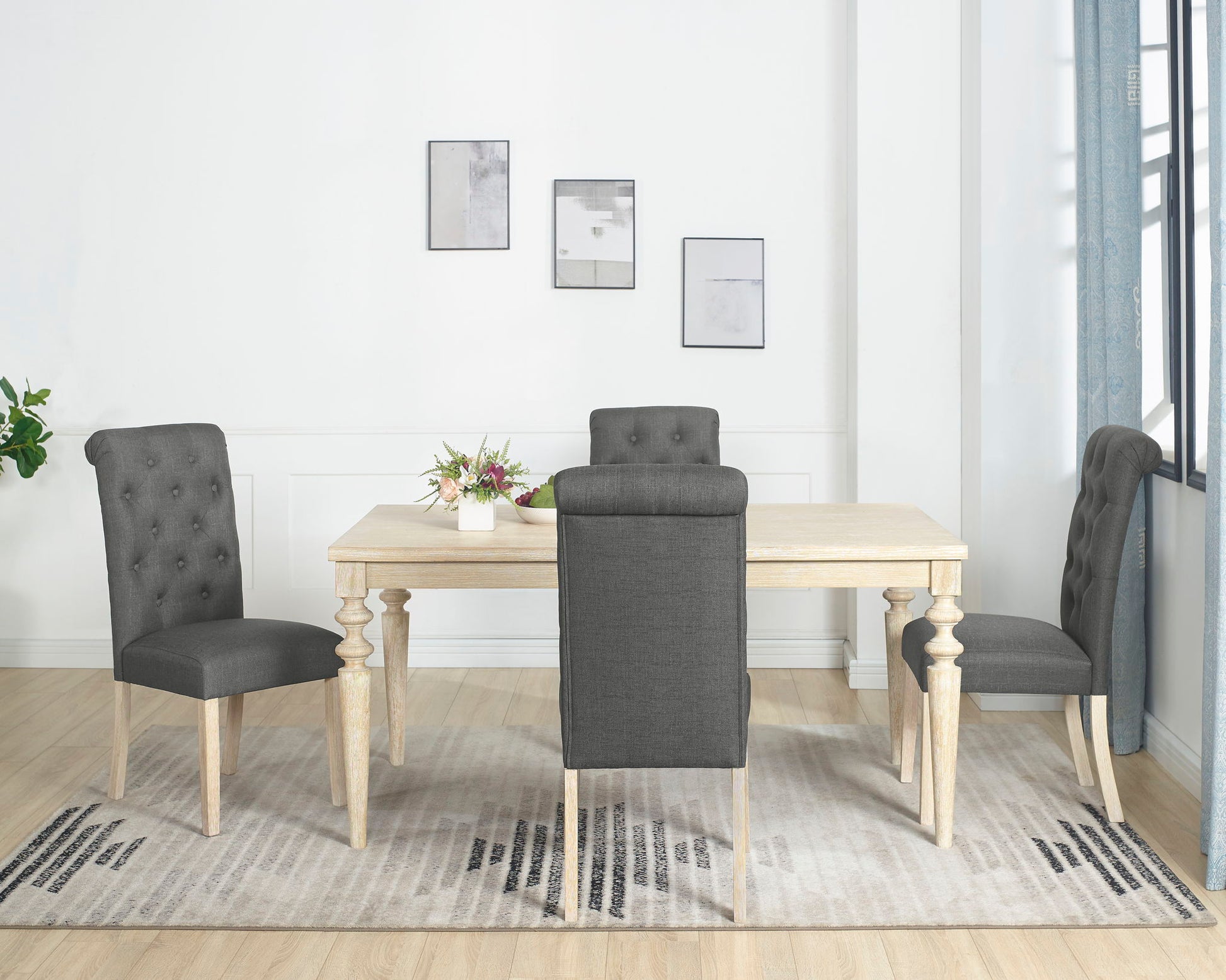 Amonia - 5 Piece Dining Set, Turned-Leg Dining Table With 4 Tufted Chairs - Beige Brown - Best Buy Furniture