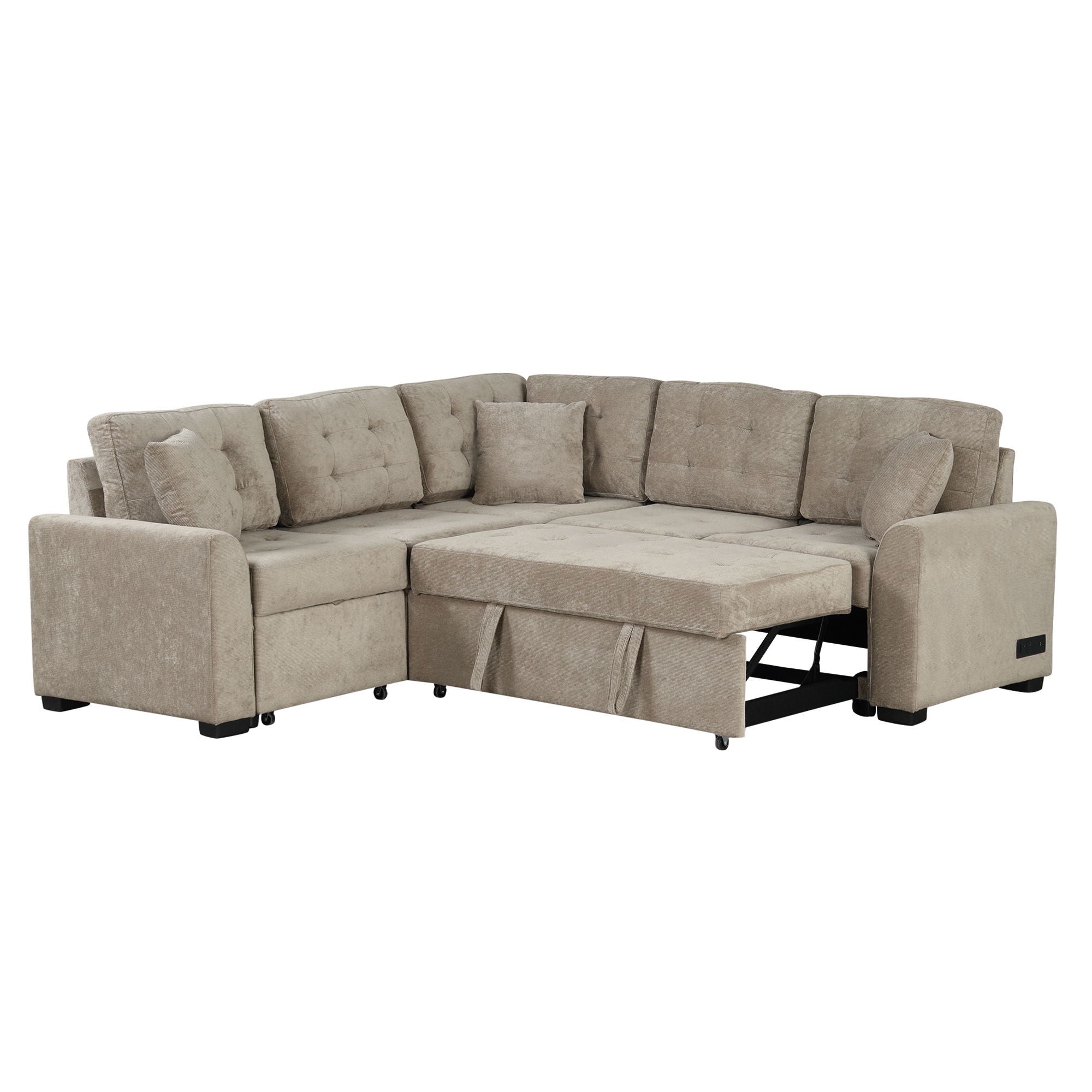L-Shape Sofa Bed Pull-Out Sleeper Sofa With Wheels, USB Ports, Power Sockets For Living Room - Best Buy Furniture