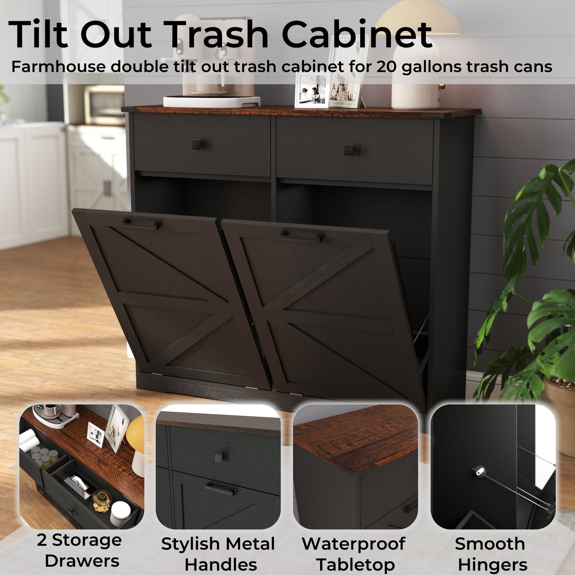 Double Tilt Out Trash Cabinet With Hideaway Drawer And Barn Door Style - Best Buy Furniture