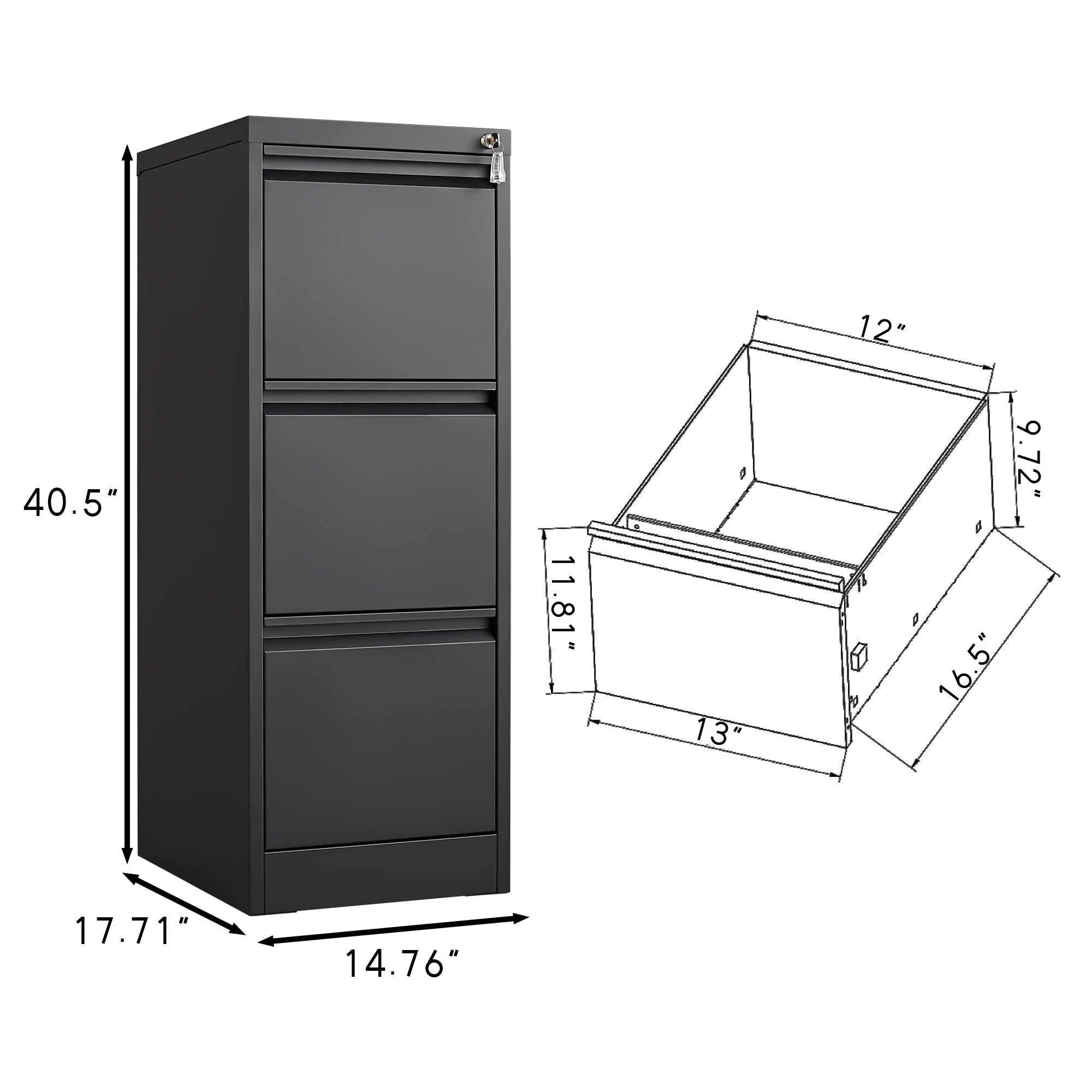 Durable Metal 3 Drawer File Cabinet With Lock For Office Storage - Best Buy Furniture