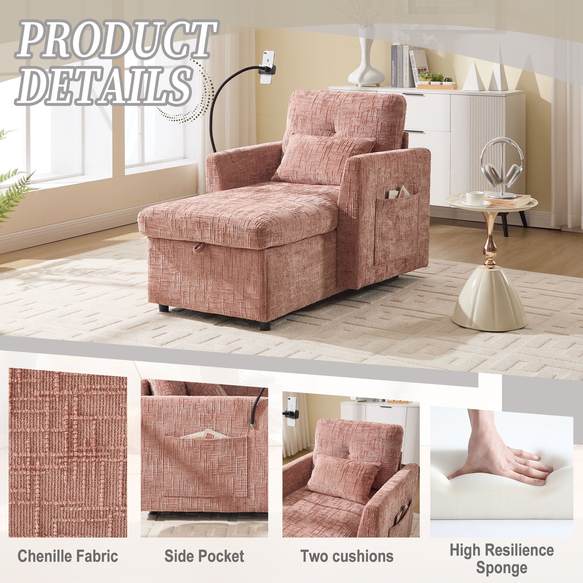 Multifunctional Chenille Recliner Sofa With Storage And Phone Bracket - Best Buy Furniture