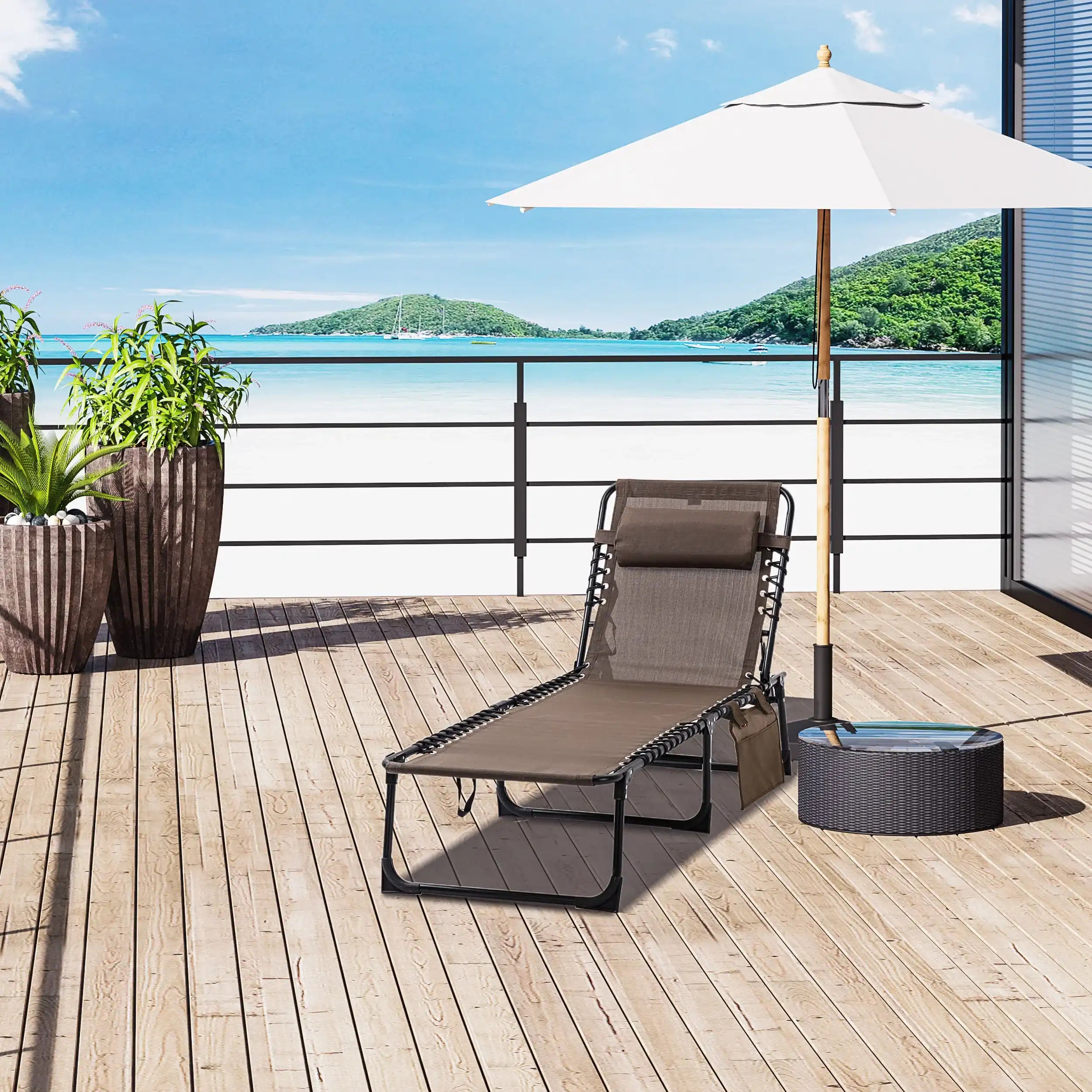 Outsunny Reclining Chaise Lounge Chair, Portable Folding Sun Lounger, Brown - Best Buy Furniture