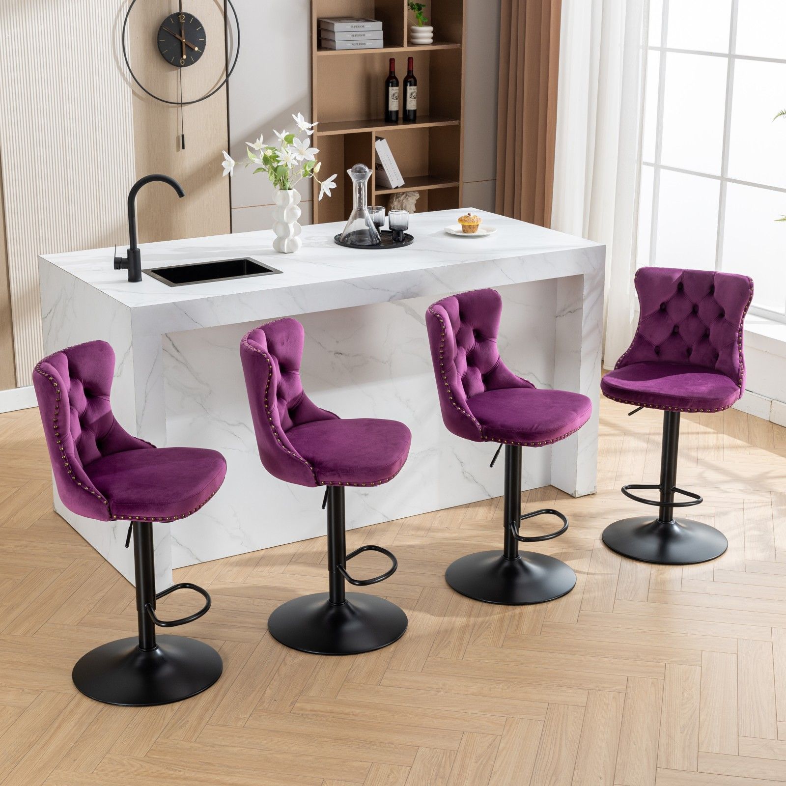 Swivel Velvet Barstools Adjusatble Seat Height, Modern Upholstered Bar Stools With Backs Comfortable Tufted For Home Pub And Kitchen Island (Set of 2) - Best Buy Furniture