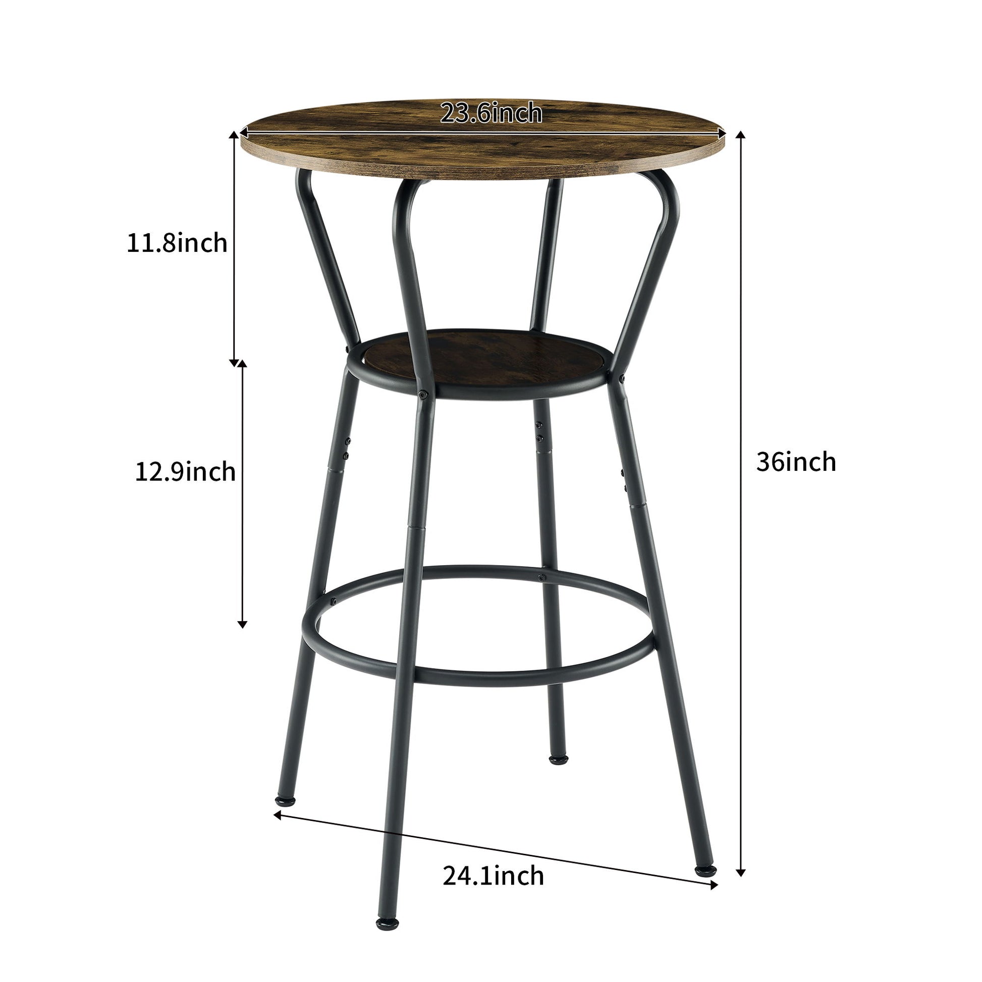 Rustic Brown Round Bar Table And Stool Set With Shelf, Upholstered Stool With Backrest - Antique Brown - Best Buy Furniture