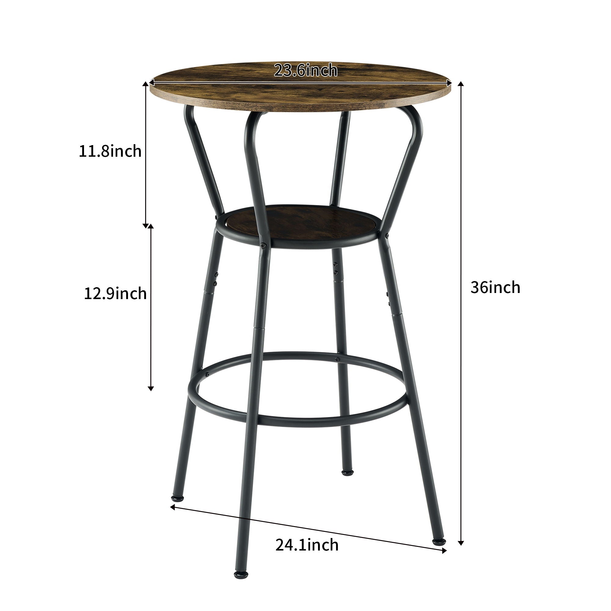Rustic Brown Round Bar Table And Stool Set With Shelf, Upholstered Stool With Backrest - Antique Brown - Best Buy Furniture