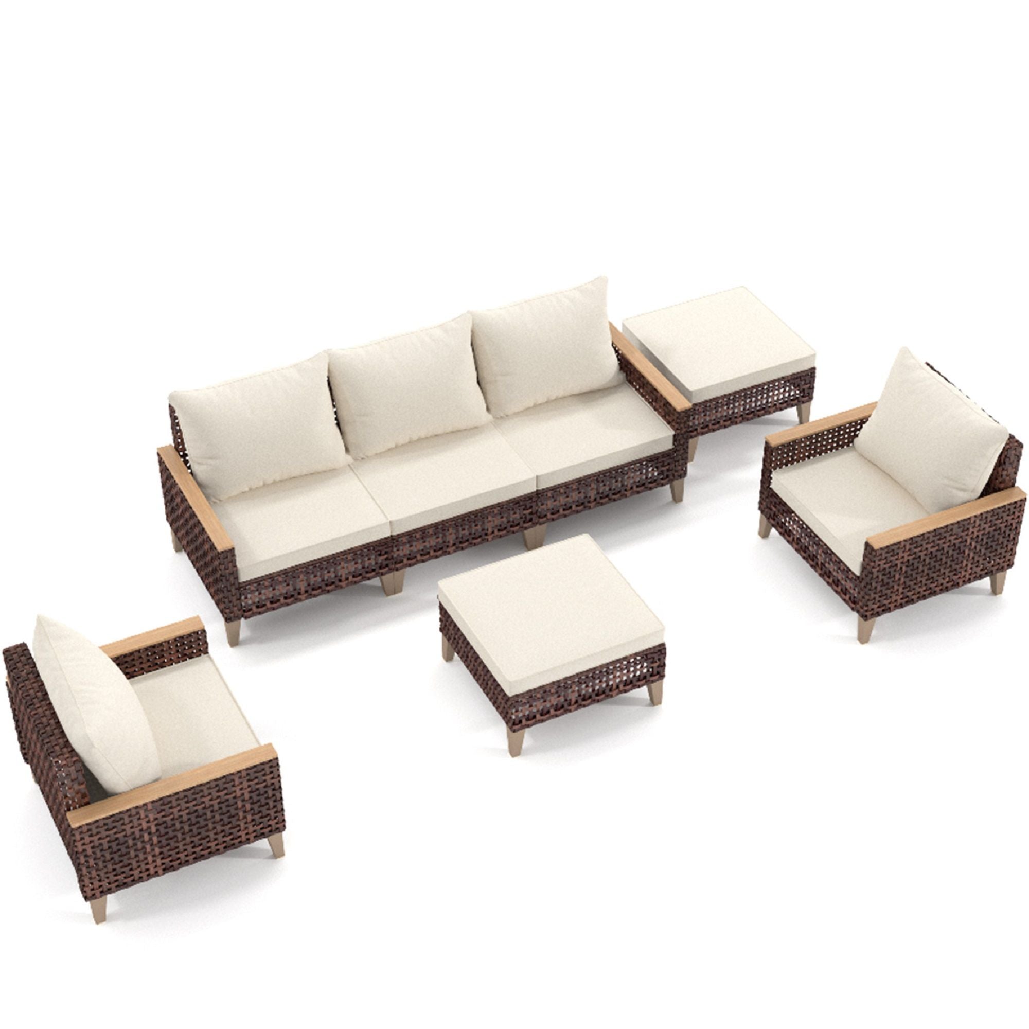 5 Piece Rattan Terrace Furniture Set, 7 Seats Cushions, High Footed Design - Best Buy Furniture