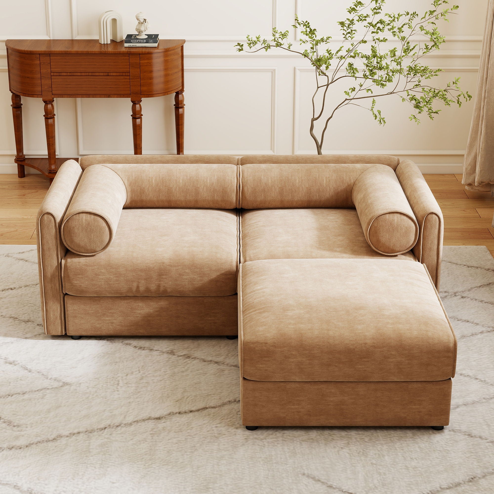 Contemporary Elegant White Chenille Sofa With Storage And Ottoman - Best Buy Furniture