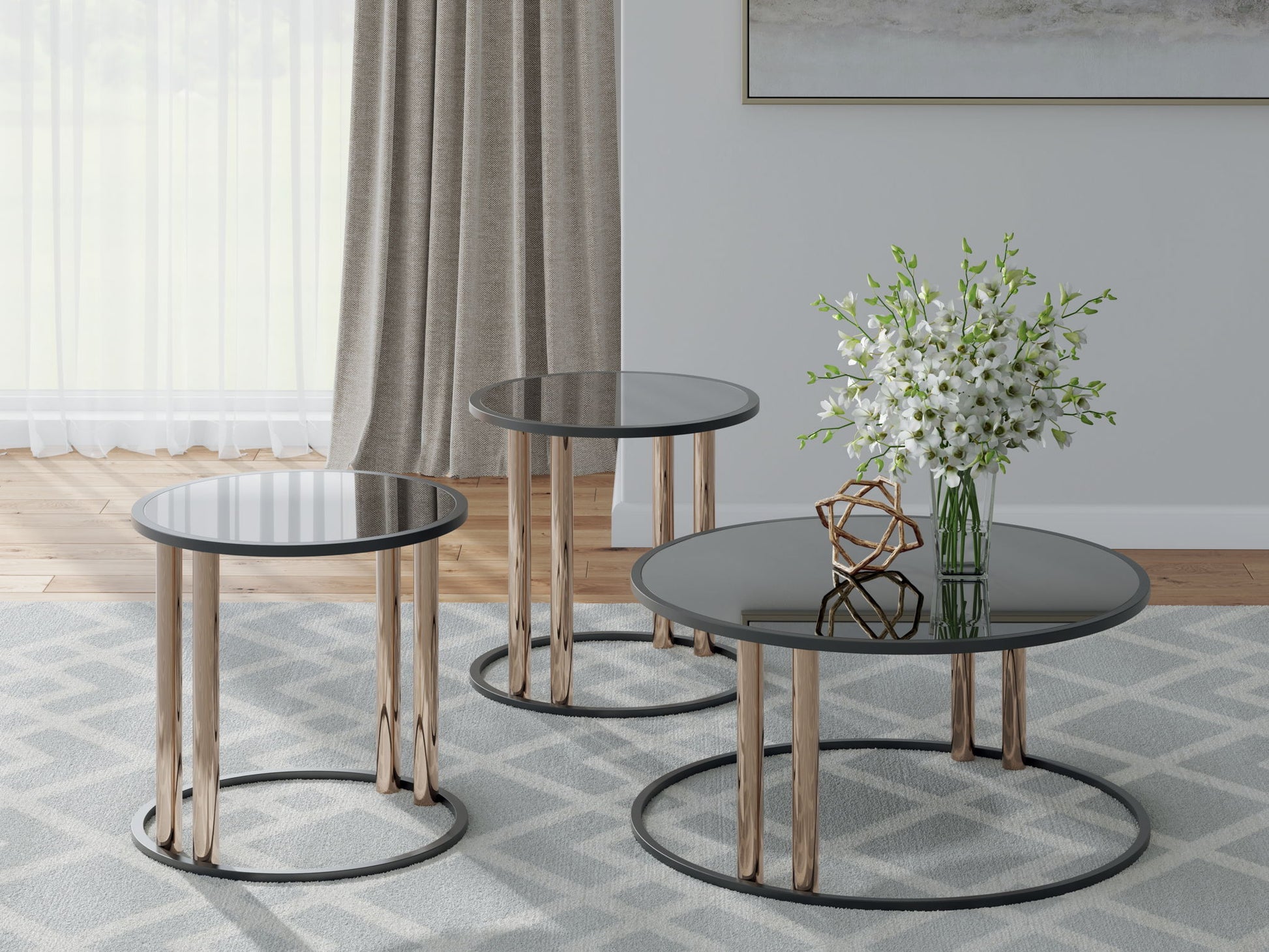 Hannerly - Occasional Table Set (Set of 3) - Black / Gold Finish - Best Buy Furniture