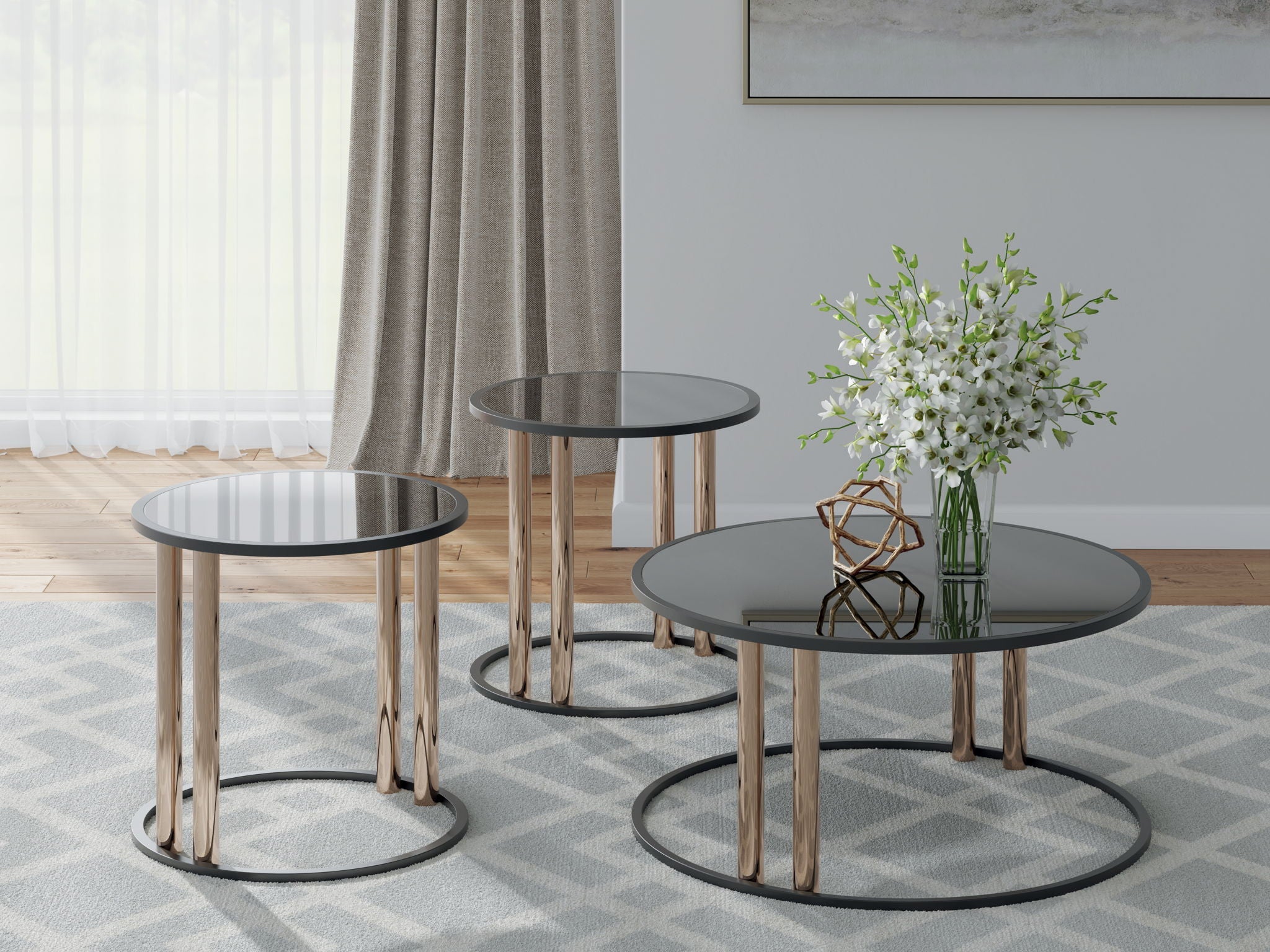 Hannerly - Occasional Table Set (Set of 3) - Black / Gold Finish - Best Buy Furniture