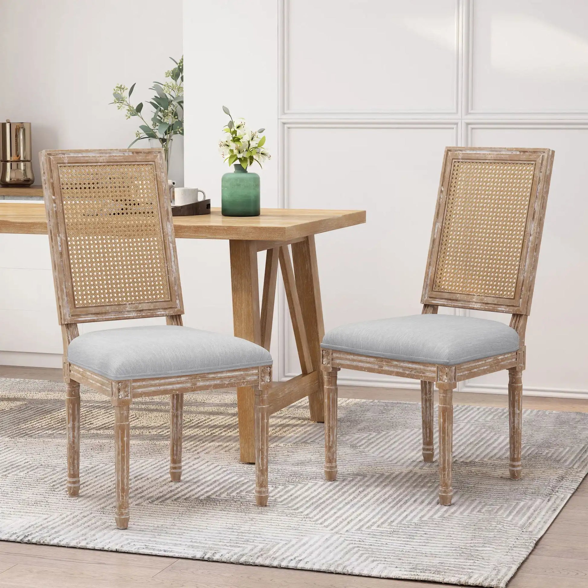 French Country Dining Chair With Rectangular Cane Backrest And Smooth Upholstered Seating - Best Buy Furniture