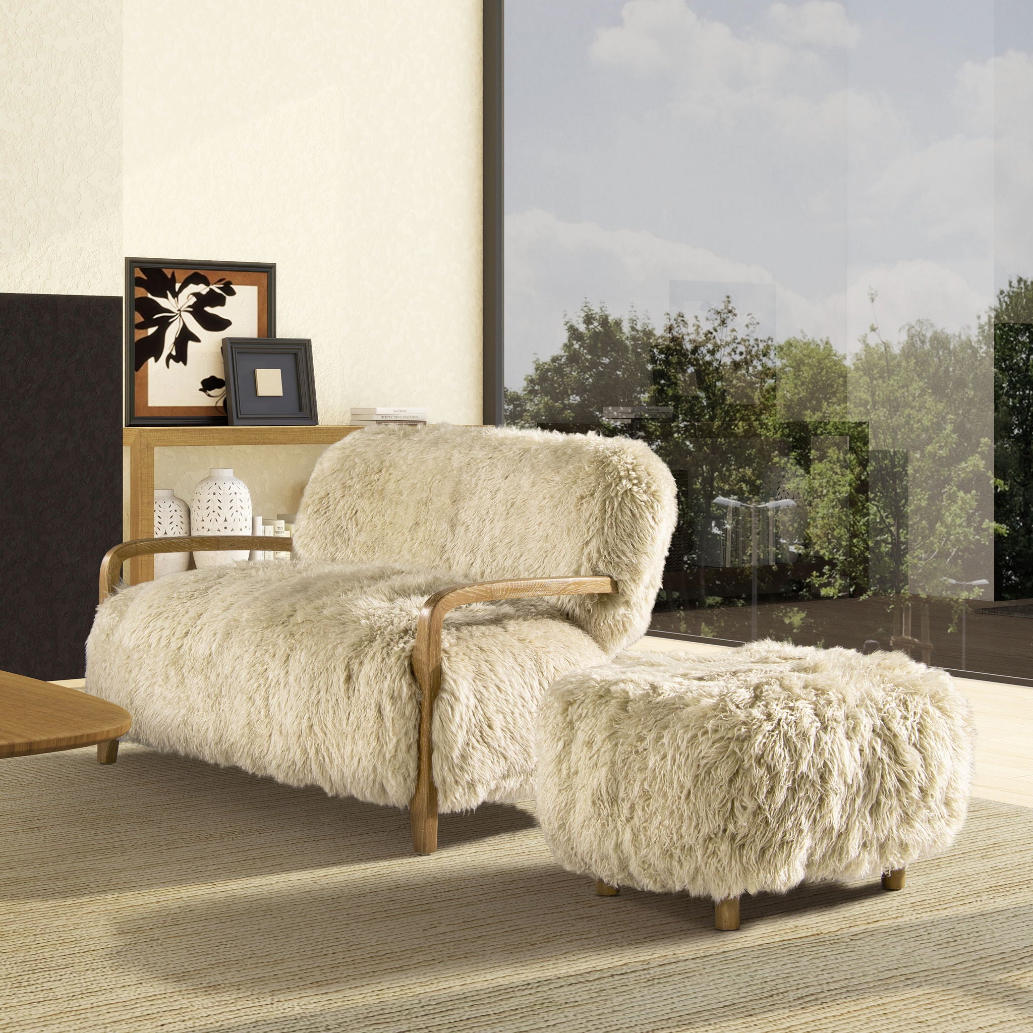 Enchante - Sheepskin Accent Loveseat - Taupe / Natural - Best Buy Furniture
