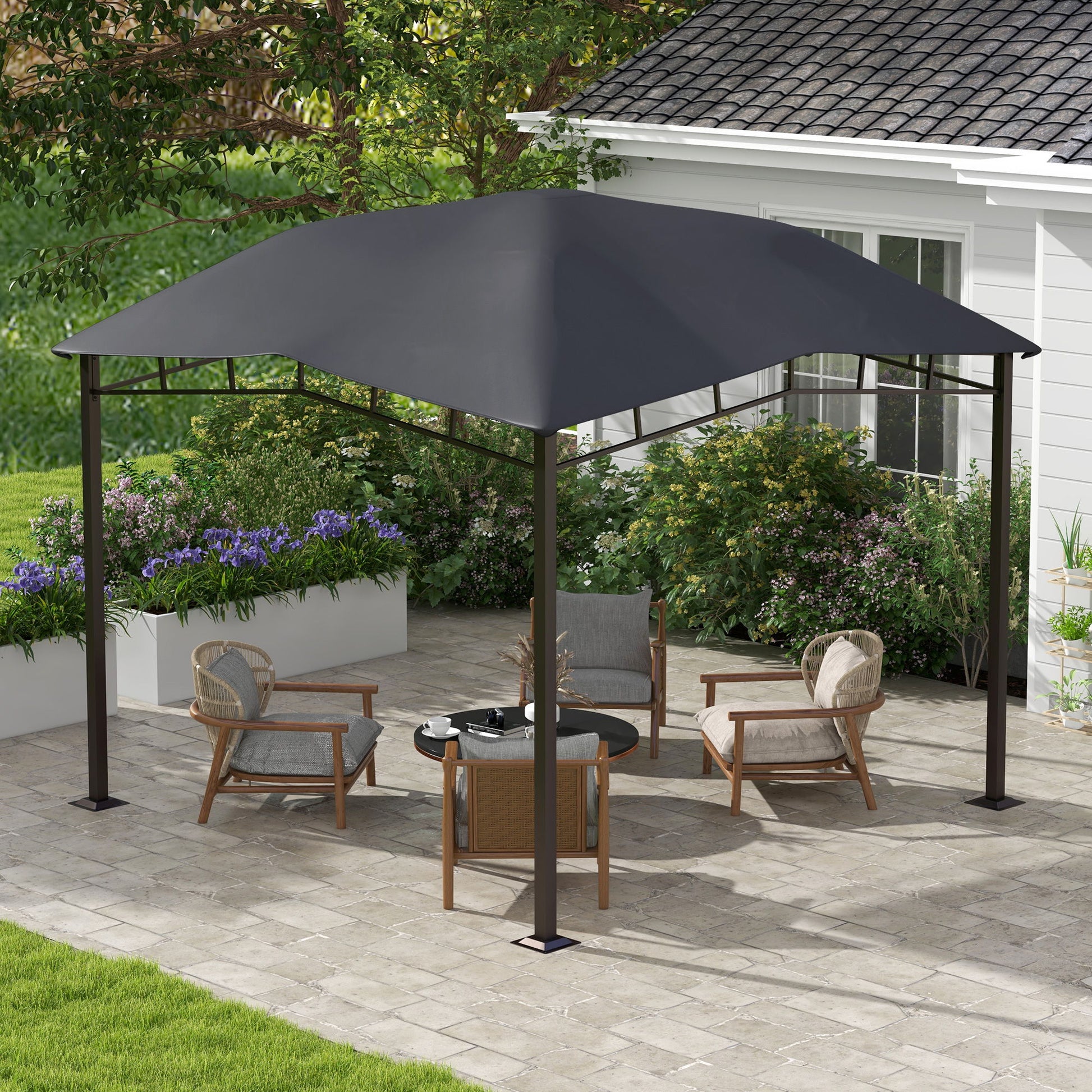 Outsunny - 10' x 10' Soft Top Patio Gazebo Outdoor Canopy With Unique Geometric Design Roof, All-Weather Steel Frame - Gray - Best Buy Furniture