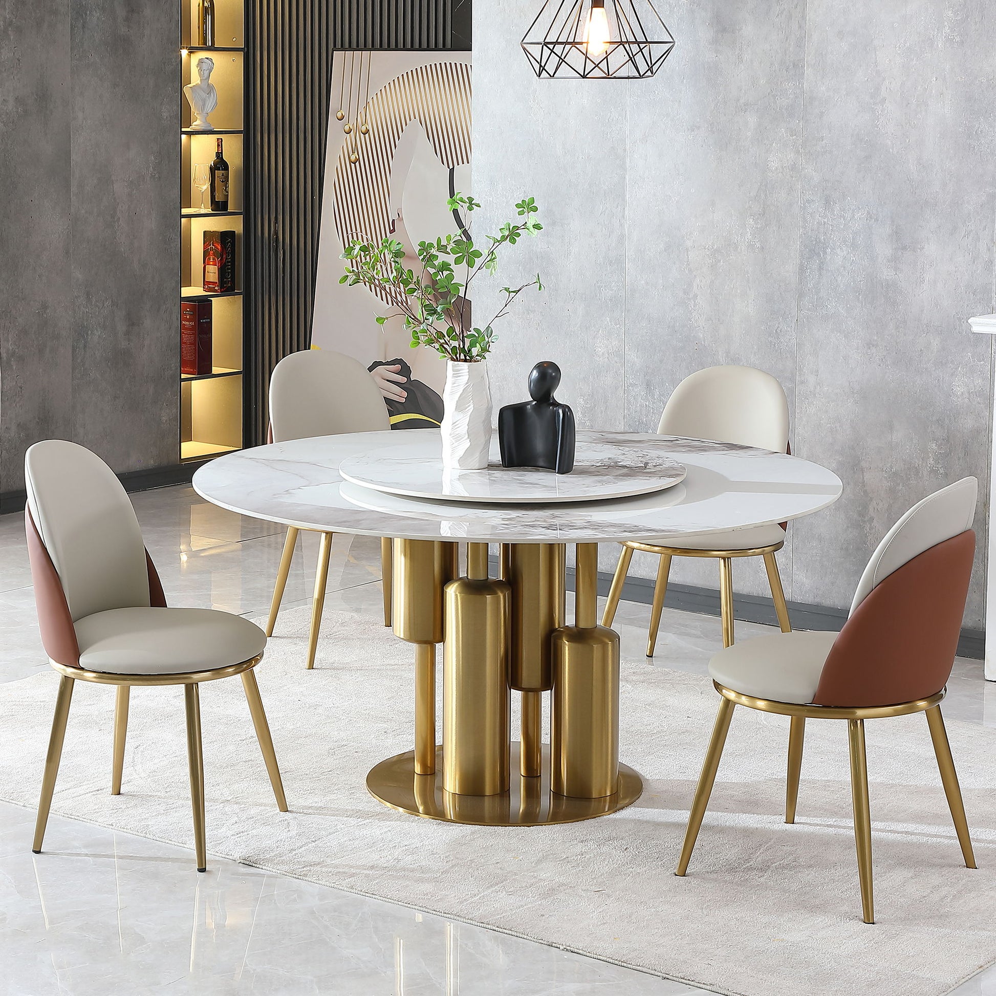 Round Stone Burning Table, Modern Marble Dining Table With Chairs - Best Buy Furniture