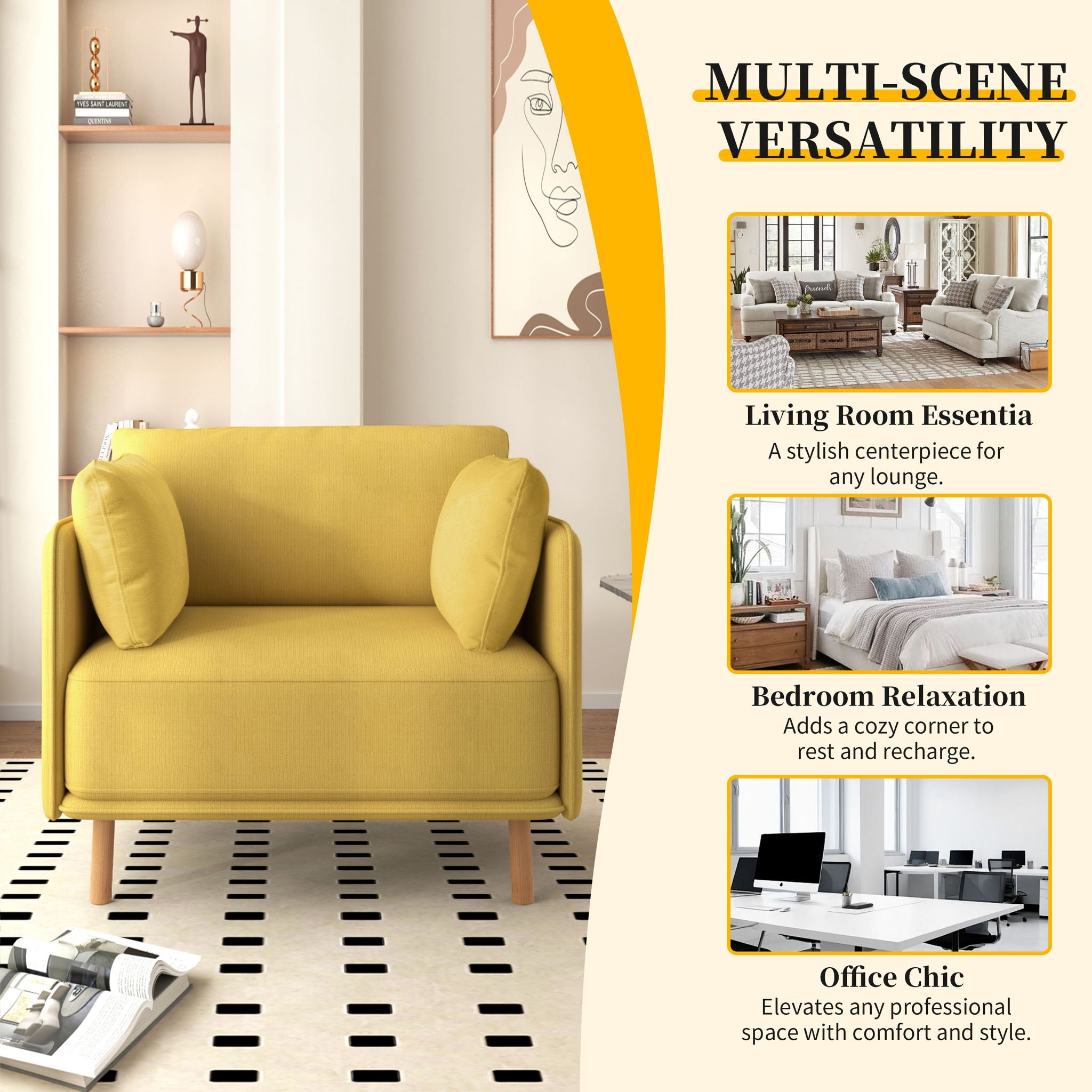 Modern Upholstered Accent Chair With Soft Cushions, Sleek Armrest Design - Best Buy Furniture