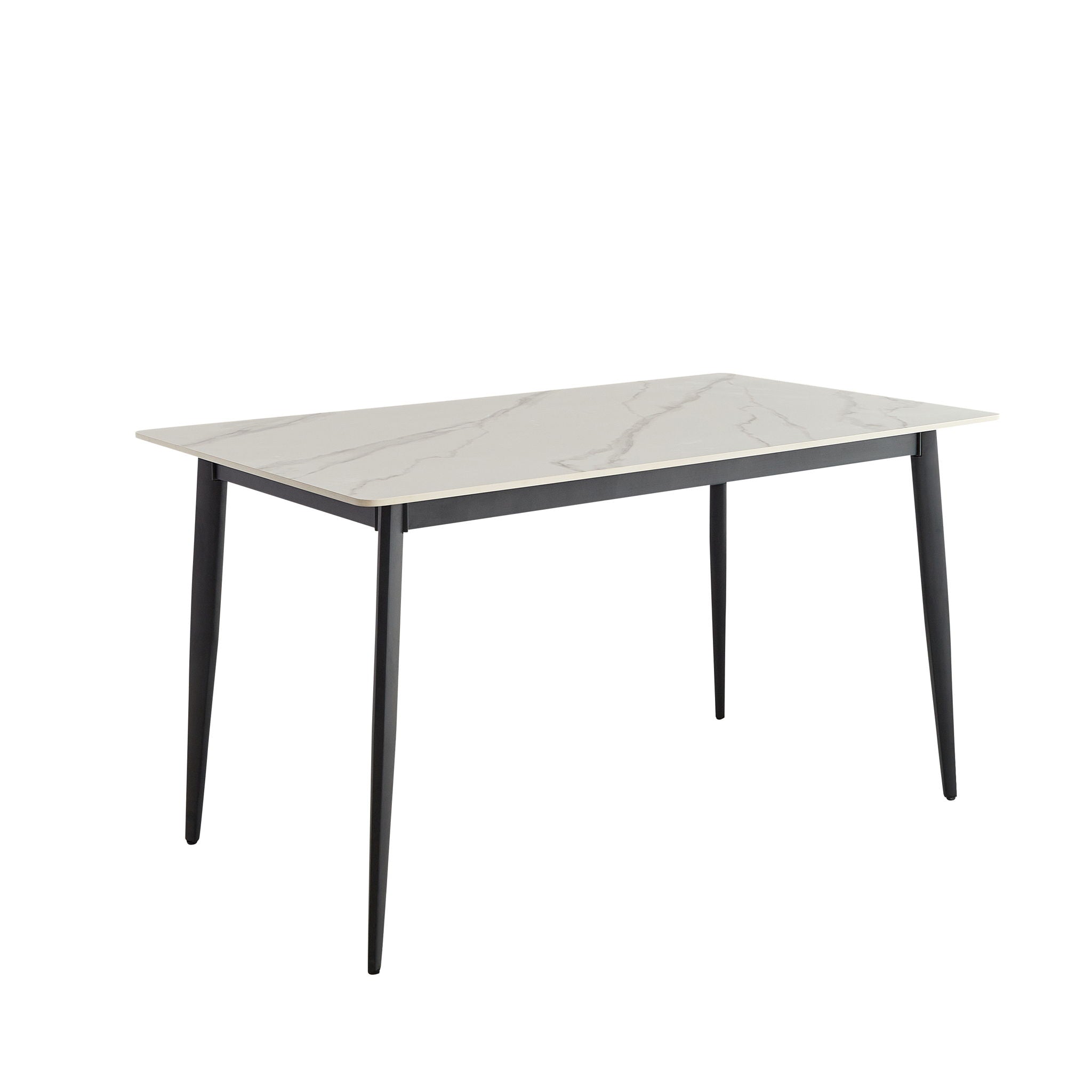 Mid Century Modern Dining Table Round White Sintered Stone Top Heavy Duty Metal Legs Waterproof Surface For Kitchen Dining Room Or Office Furniture - White / Black - Best Buy Furniture