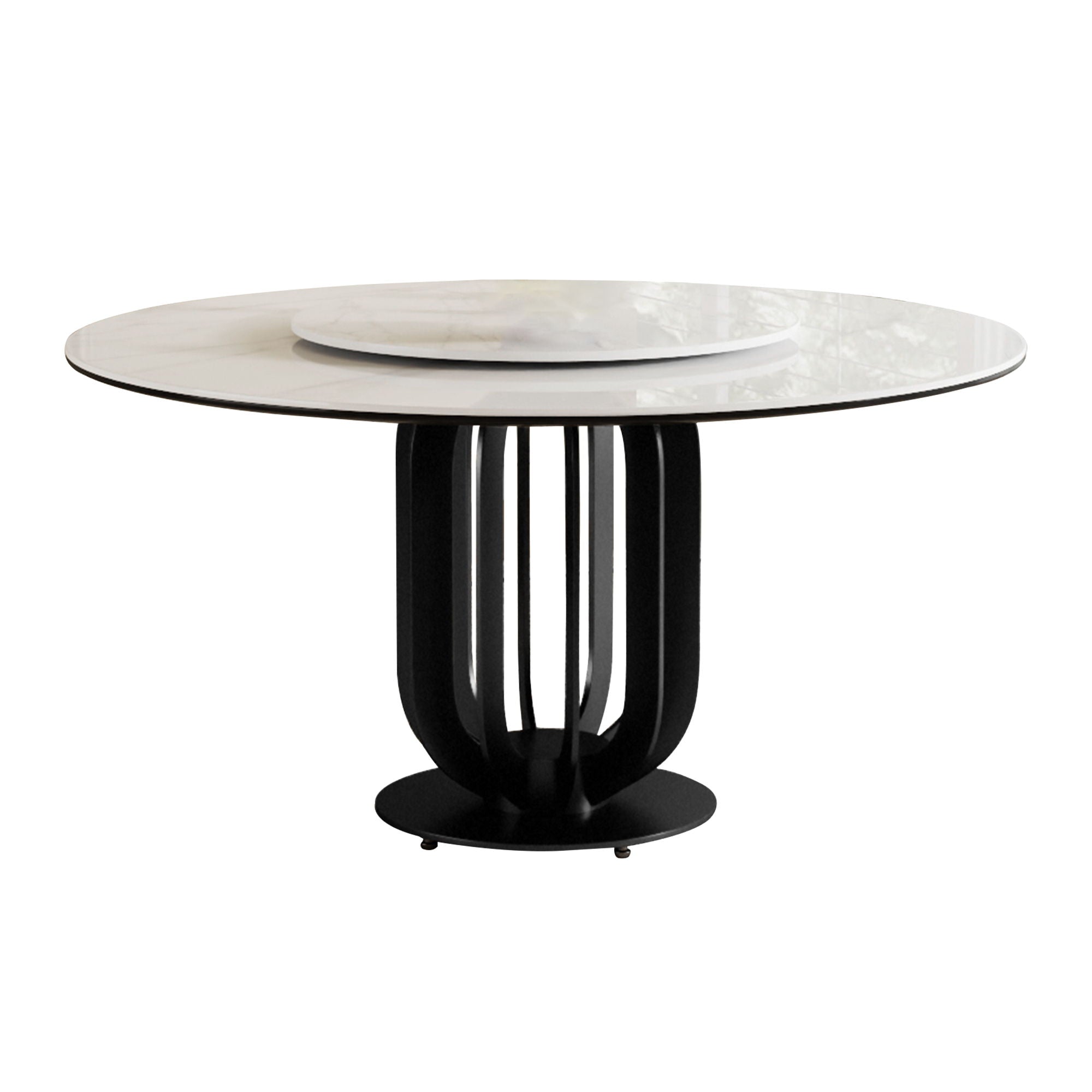 Round Dining Table With Carbon Steel Base And Lazy Susan / For Kitchen And Dining Room, 4 Chairs - Black / White - Best Buy Furniture