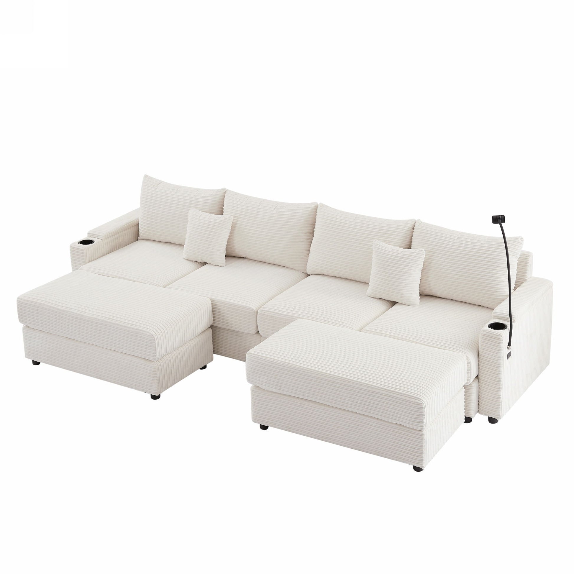 Modern Style Loveseat Sofa Sectional Sofa Couch With Storage Space, A Movable Ottoman, Two USB Ports, Two Cup Holders, A Phone Holder For Living Room - Best Buy Furniture