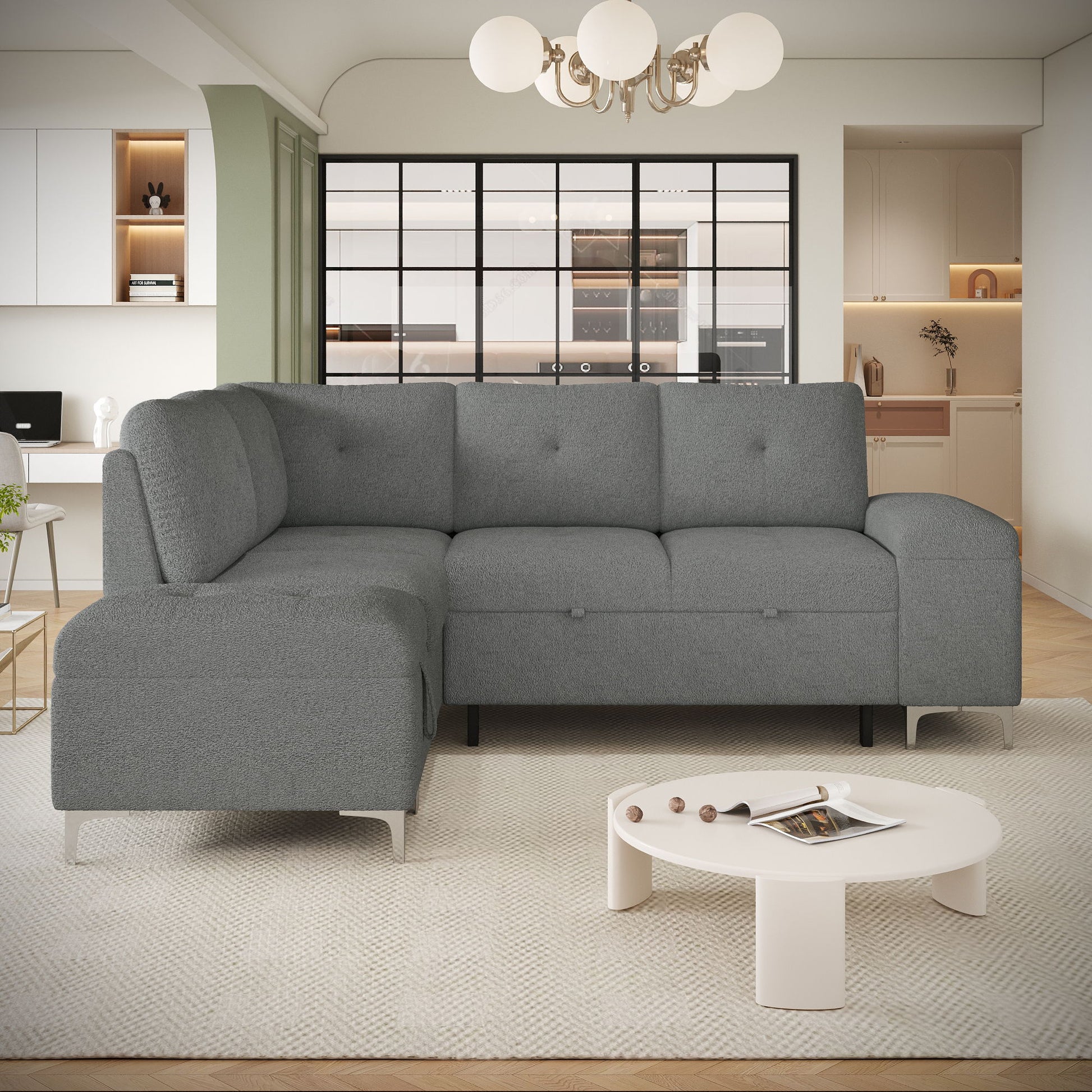 Versatile L Shaped Sofa Bed With Storage, Cup Holders, USB Ports Chenille - Best Buy Furniture