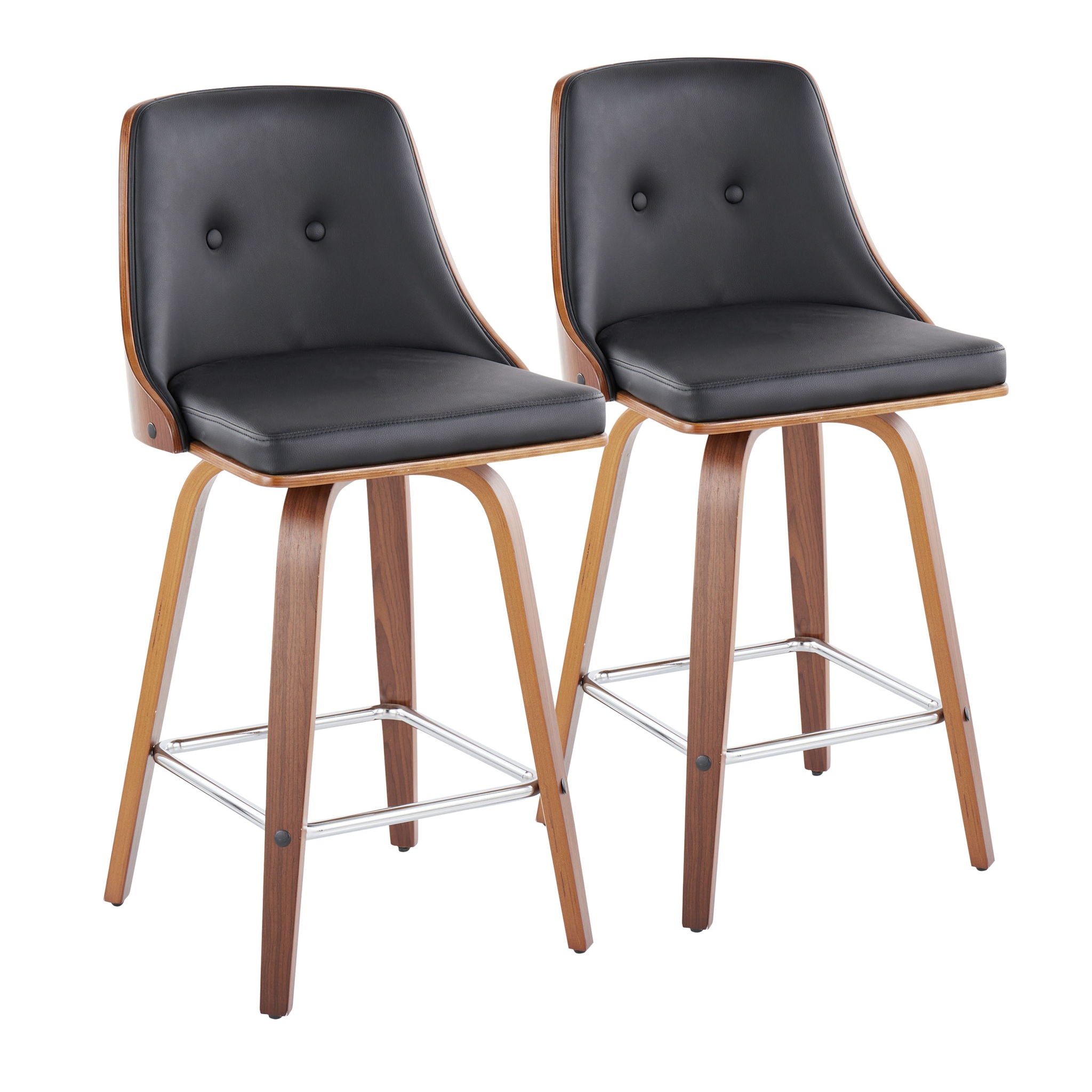 Gianna - Mid-Century Modern Fixed Height Counter Stool With Swivel And Round Footrest (Set of 2) - Black / Walnut - Best Buy Furniture