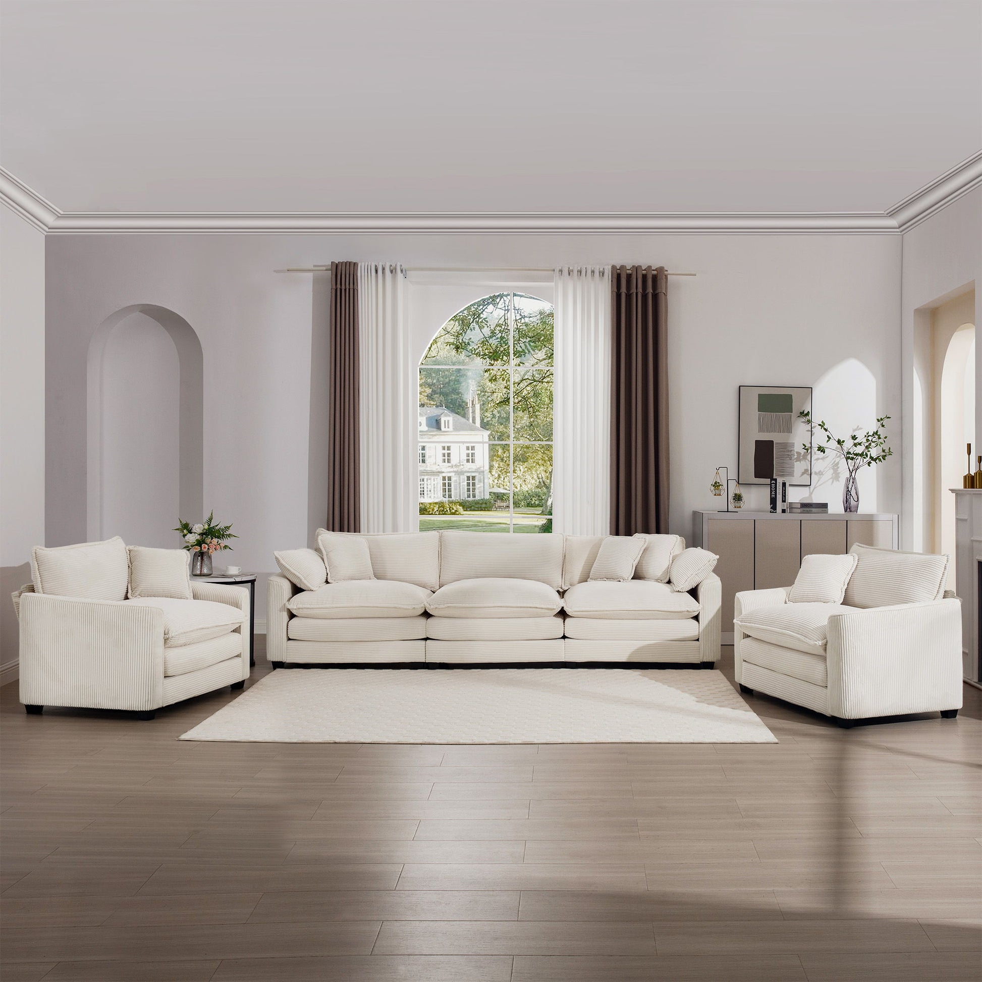 Elegant Corduroy Oversized Sectional Sofa Set With Deep Seats And Flexible Layout - Best Buy Furniture