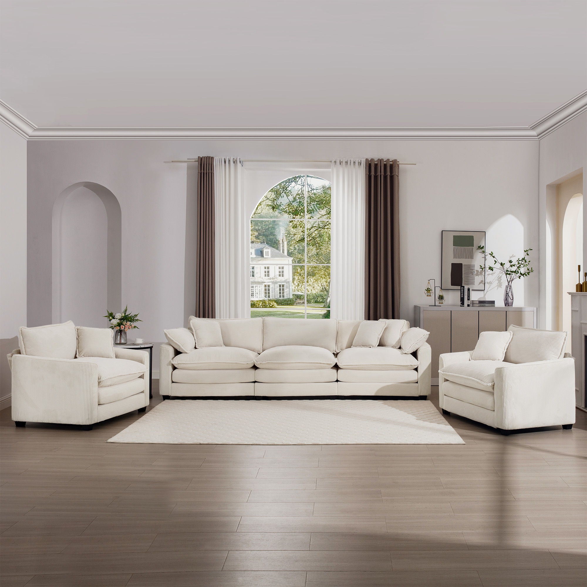 Elegant Corduroy Oversized Sectional Sofa Set With Deep Seats And Flexible Layout - Best Buy Furniture