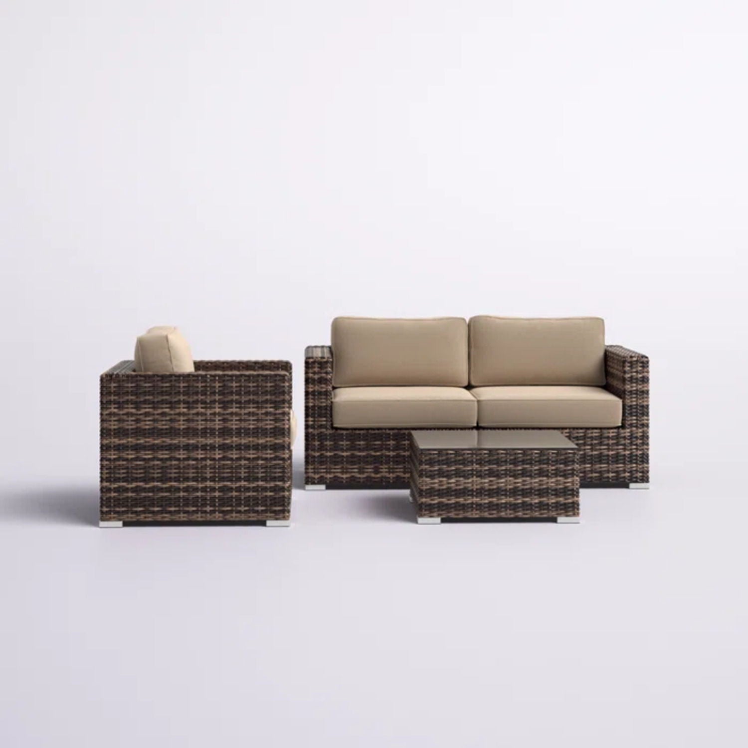 Modern Style Hdpe Wicker Seating Group With Cushions For 3 People In Brown Finish - Best Buy Furniture