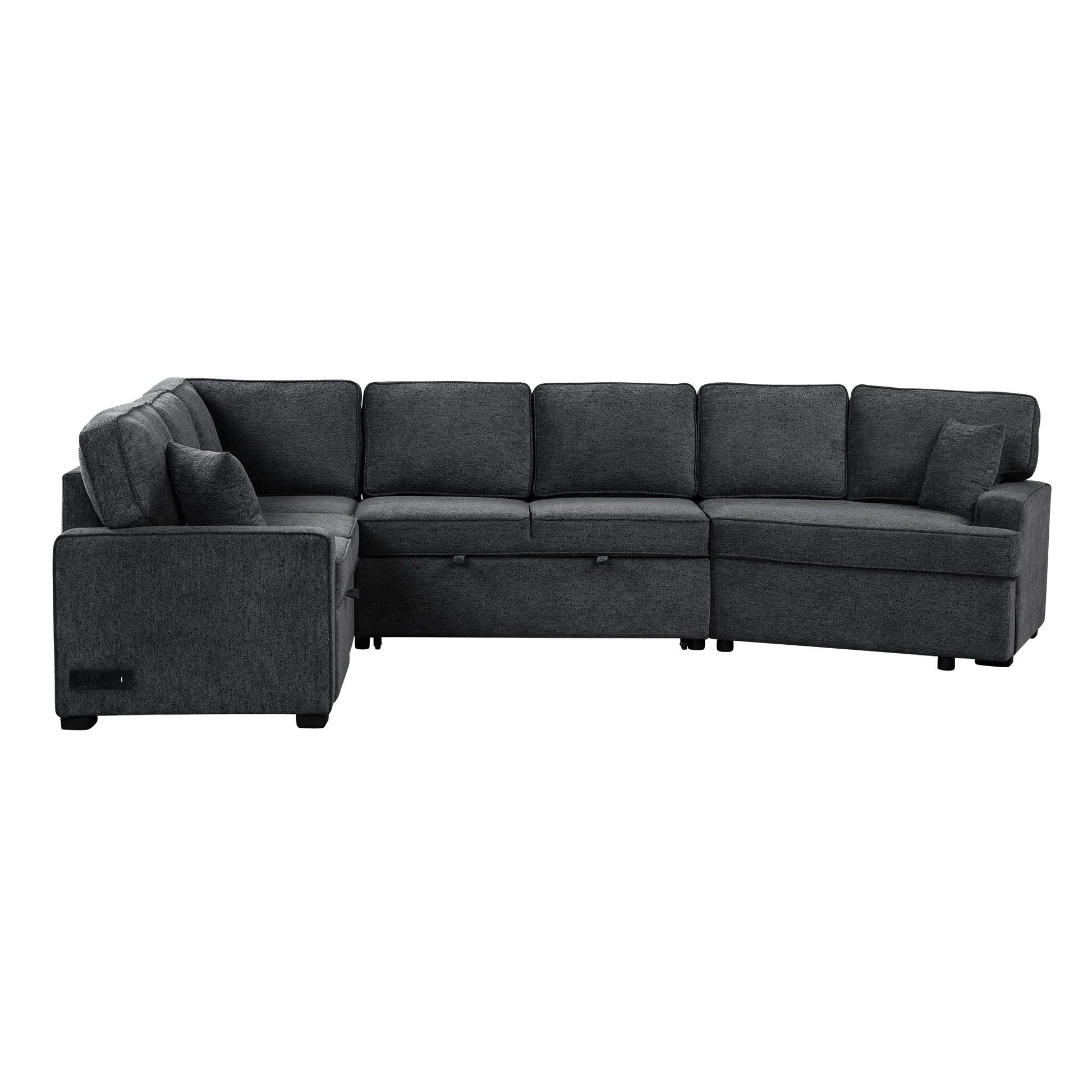 L-Shaped Sofa Sectional Sofa Couch Pull-Out Sofa Bed With Charging Devices And Cup Holders For Living Room - Best Buy Furniture
