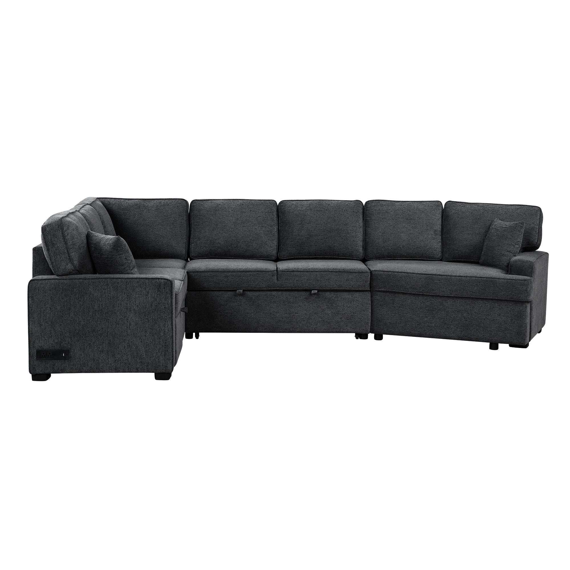 L-Shaped Sofa Sectional Sofa Couch Pull-Out Sofa Bed With Charging Devices And Cup Holders For Living Room - Best Buy Furniture