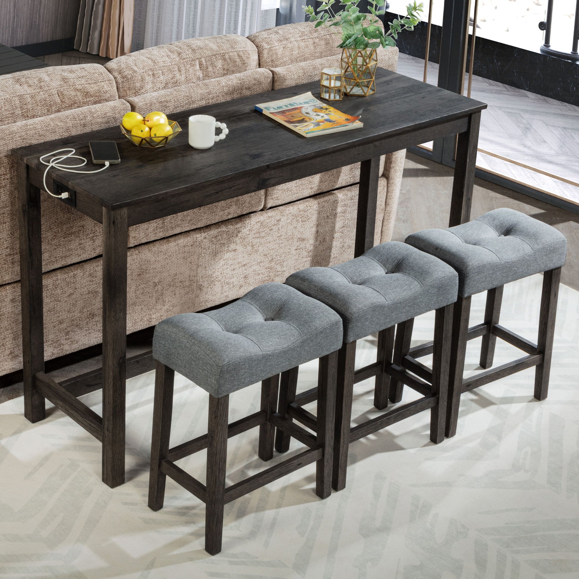 4 Piece Bar Table Set With Power Outlet, 3 Padded Stools - Best Buy Furniture