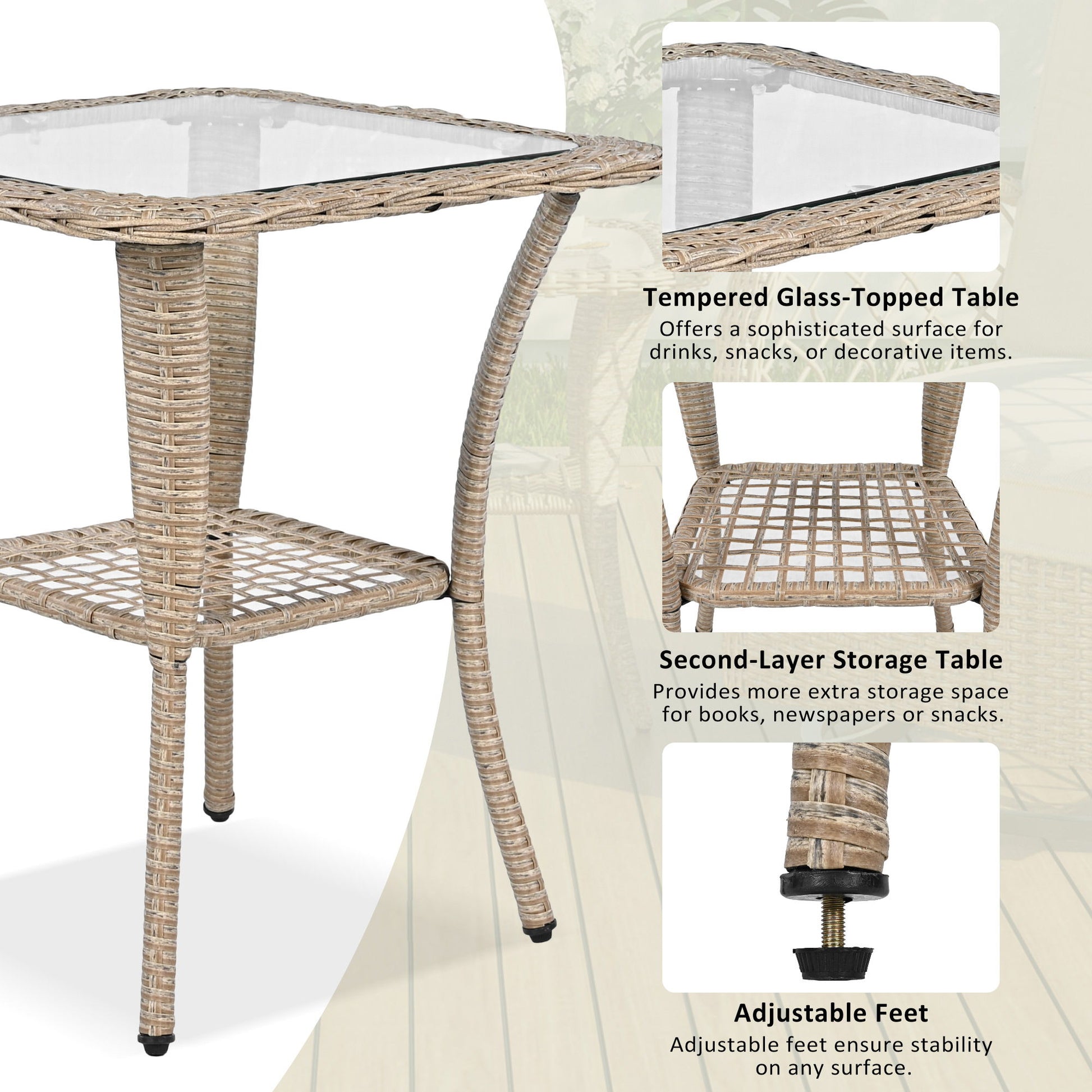 3 Piece Outdoor Chair & Table Set Chat Set, 2 Person Rattan Seating Group - Best Buy Furniture