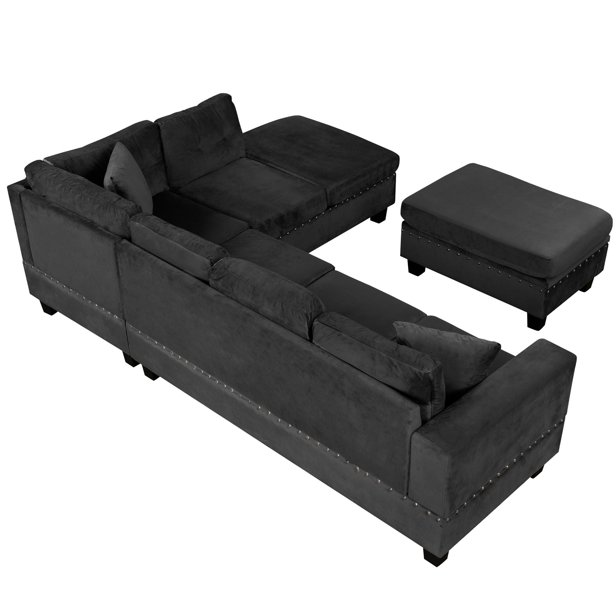 Modern Sectional Sofa With Storage Ottoman, L - Shape Couch With 2 Pillows And Cup Holders - Best Buy Furniture