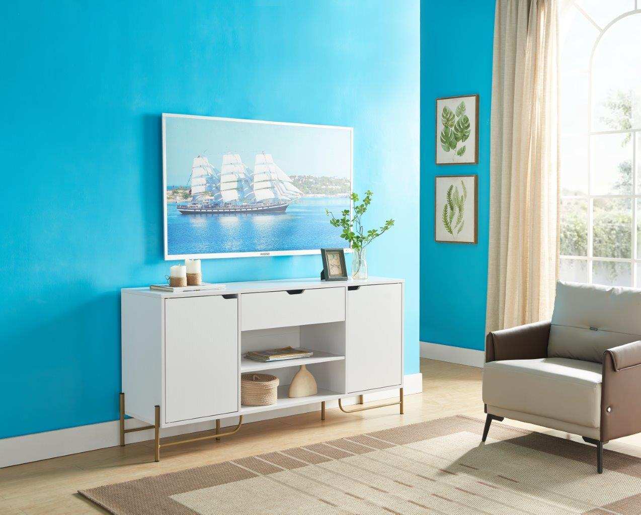 Buffet With Metal Legs With Two Door, One Drawer And Six Shelves - Best Buy Furniture