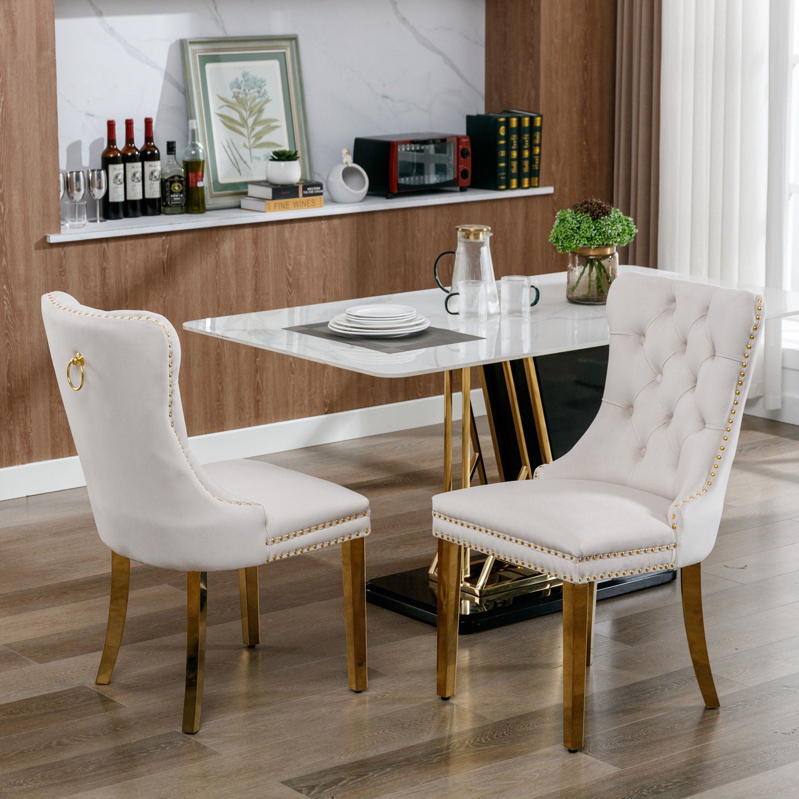 Nikki - Modern, High-End Tufted Solid Wood Contemporary Velvet Upholstered Dining Chair With Golden Stainless Steel Plating Legs, Nailhead Trim (Set of 2) - Best Buy Furniture