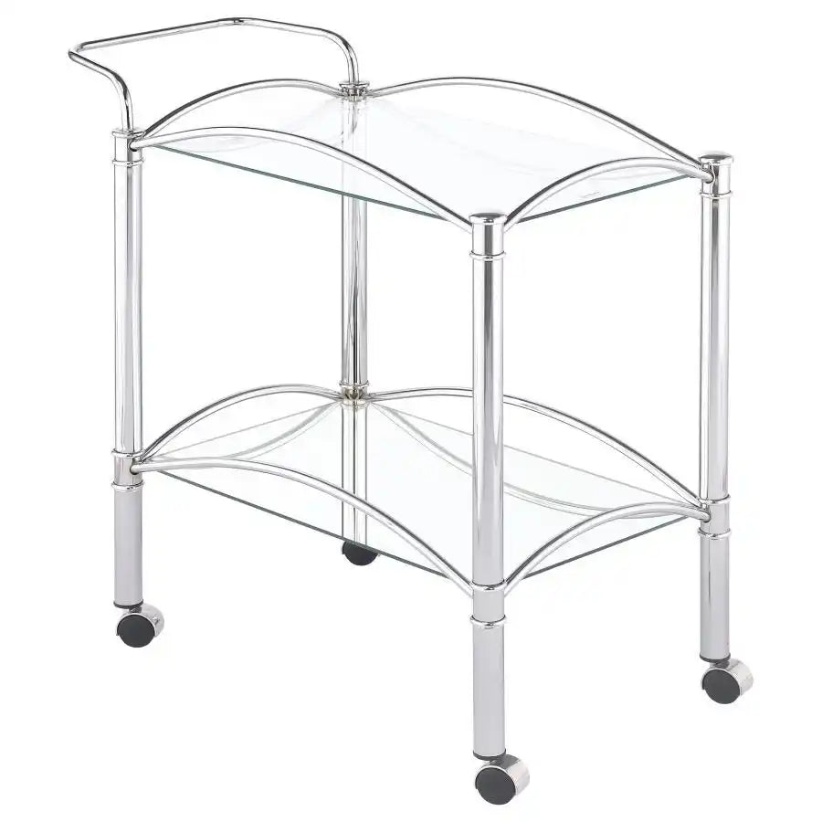 Shadix - 2-Tier Rectangular Glass Shelf Metal Bar Cart - Chrome - Best Buy Furniture