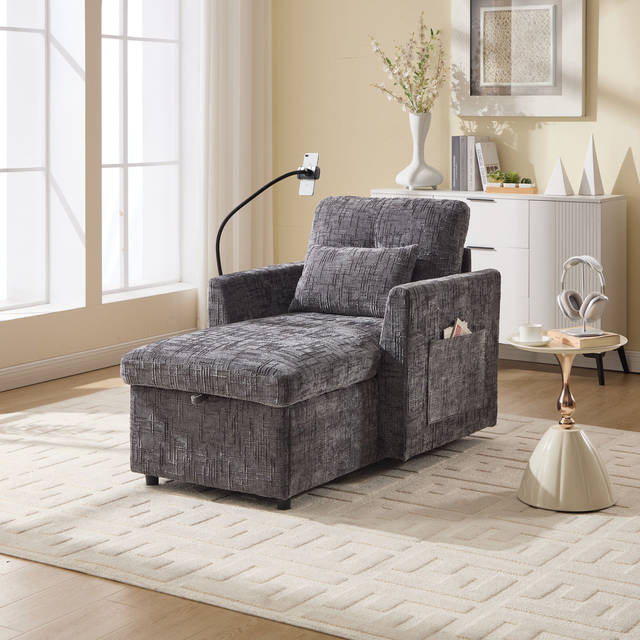 Multifunctional Chenille Recliner Sofa With Storage And Phone Bracket - Best Buy Furniture