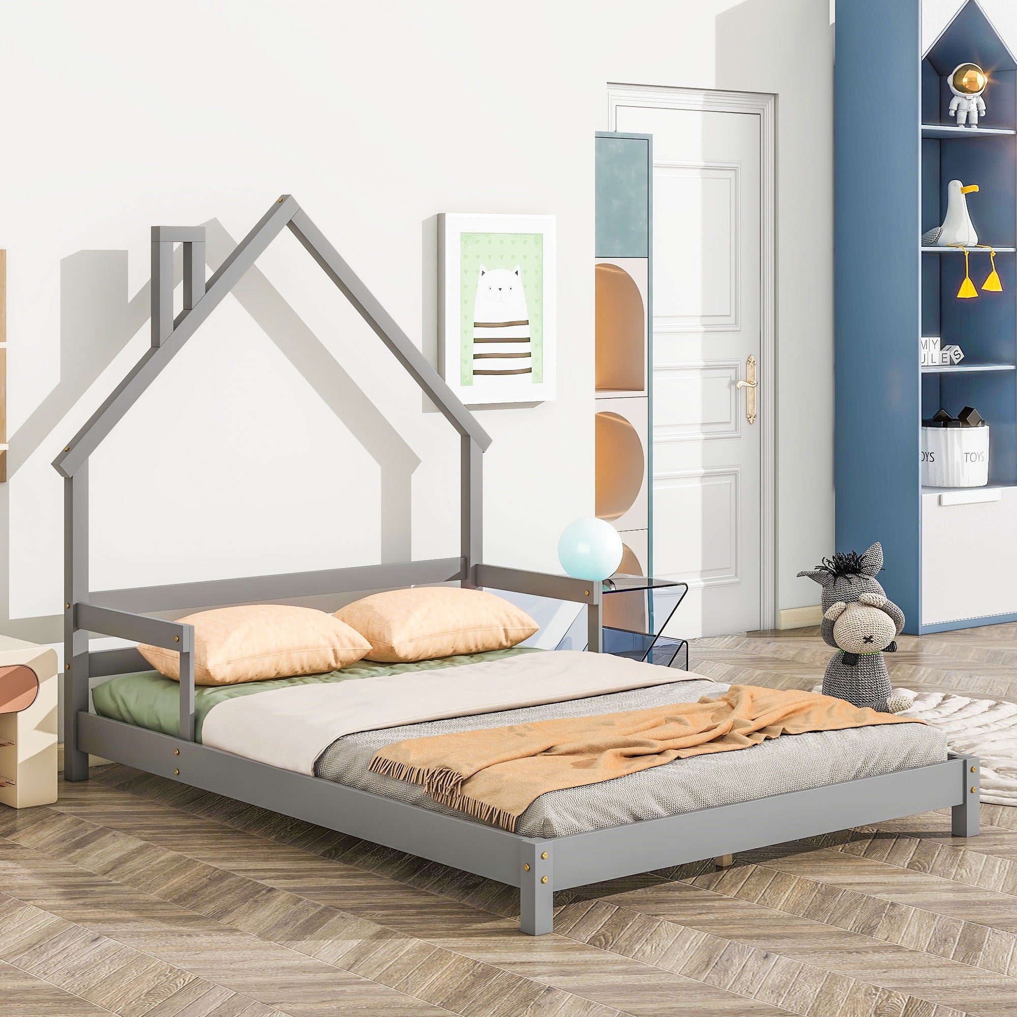 House-Shaped Headboard Bed With Handrails, Slats - Best Buy Furniture